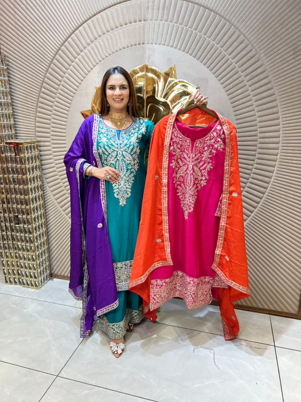 Beautiful Palazzo Suit With Embroidery Work PC1889