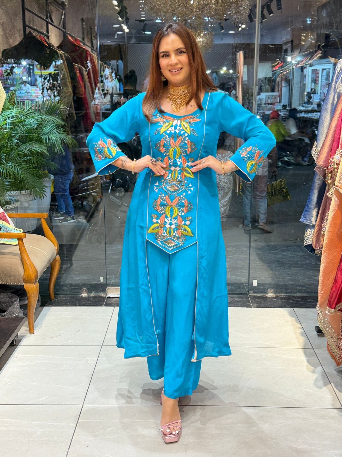 Designer Pure Crape Cordset With Front Work PC1887