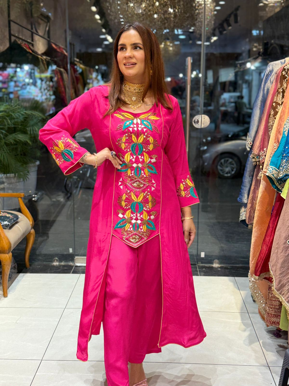 Designer Pure Crape Cordset With Front Work PC1887