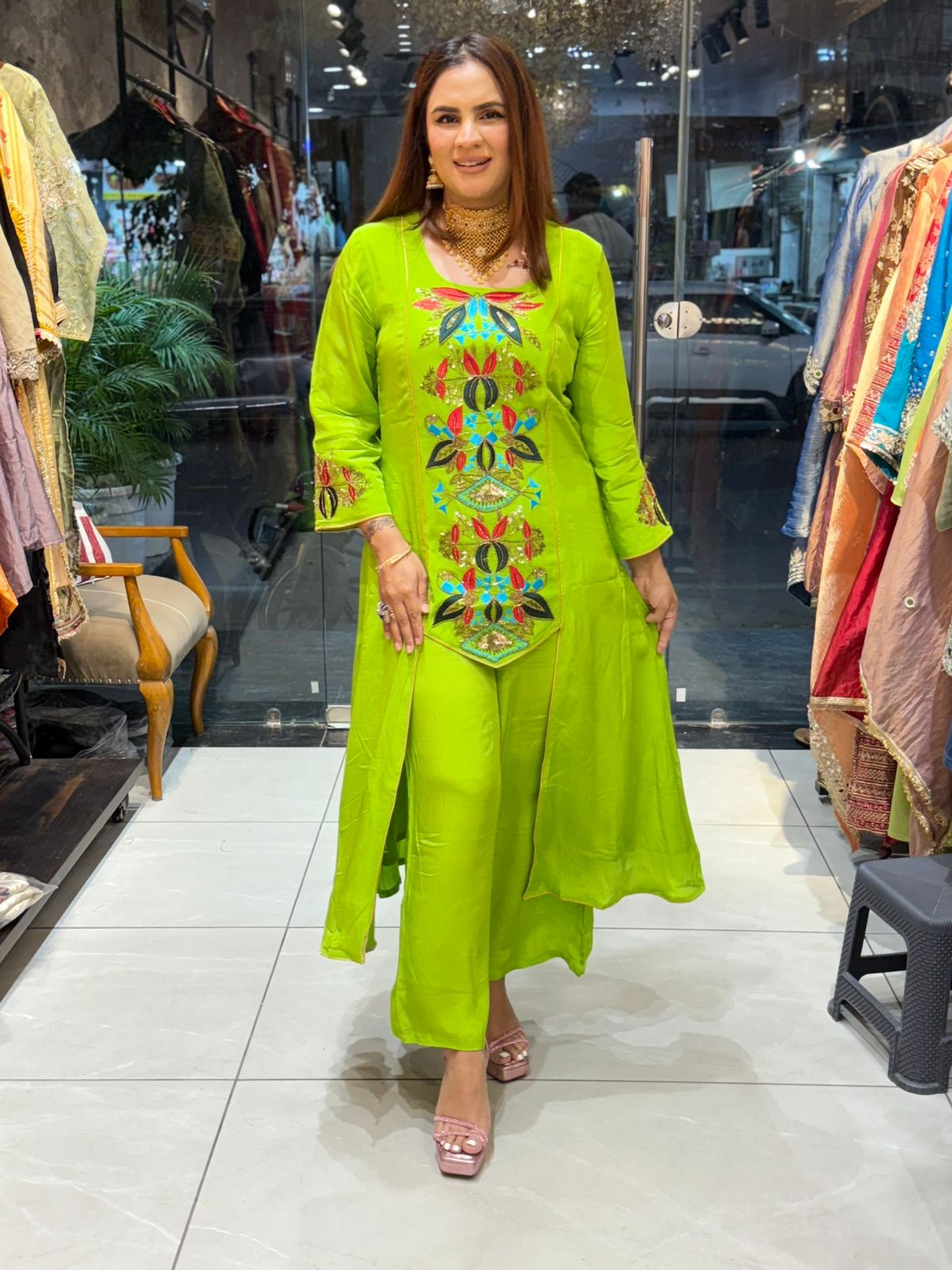 Designer Pure Crape Cordset With Front Work PC1887