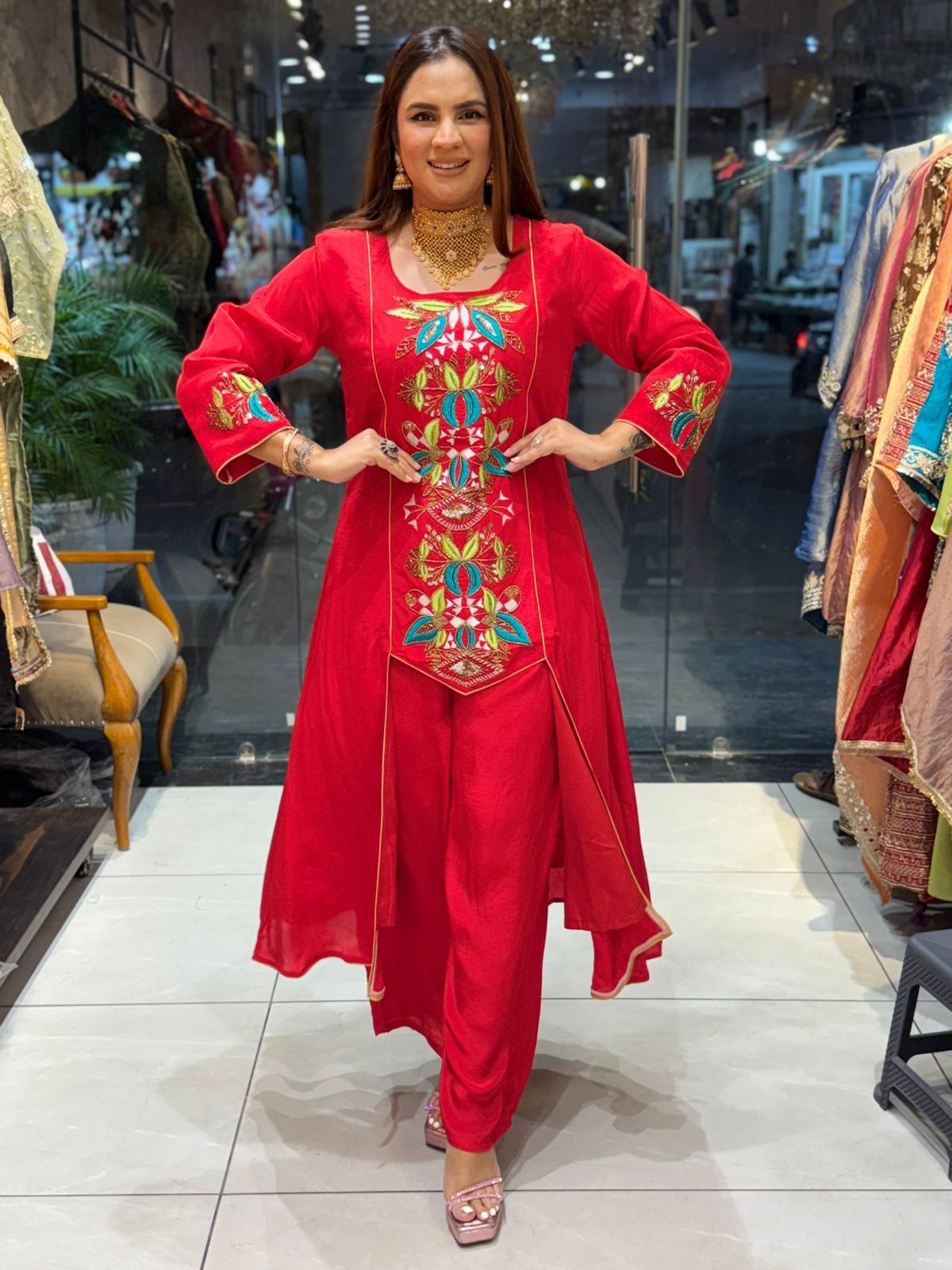 Designer Pure Crape Cordset With Front Work PC1887