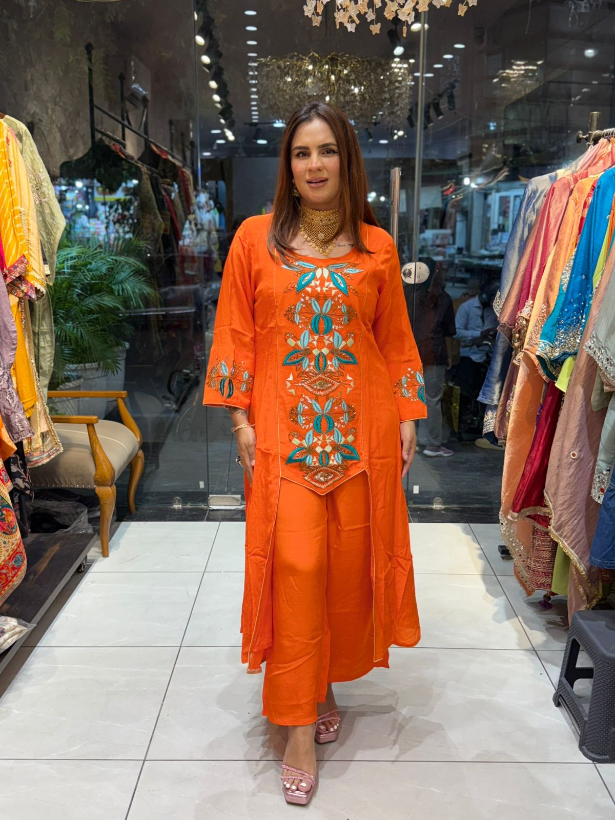 Designer Pure Crape Cordset With Front Work PC1887