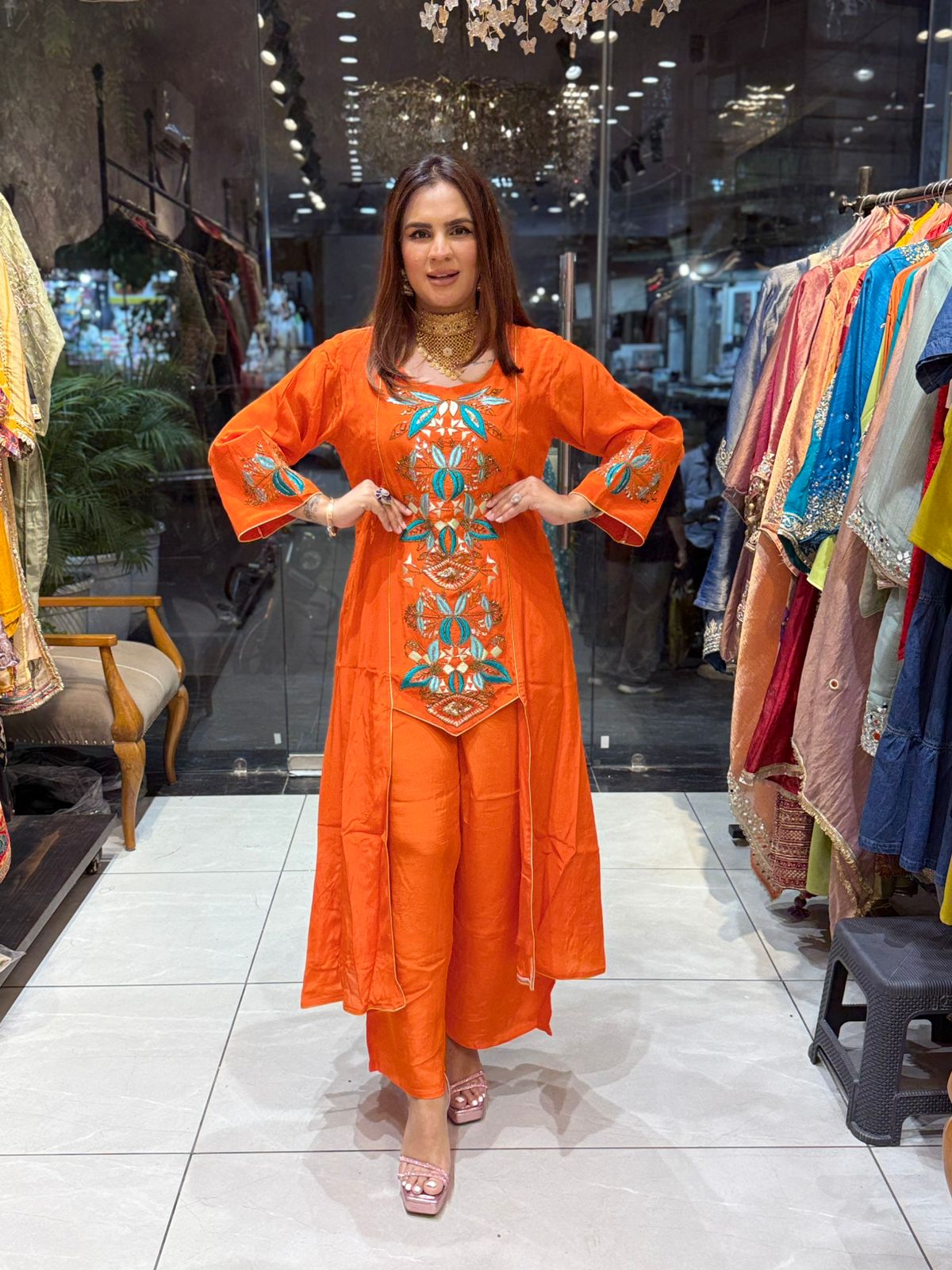 Designer Pure Crape Cordset With Front Work PC1887