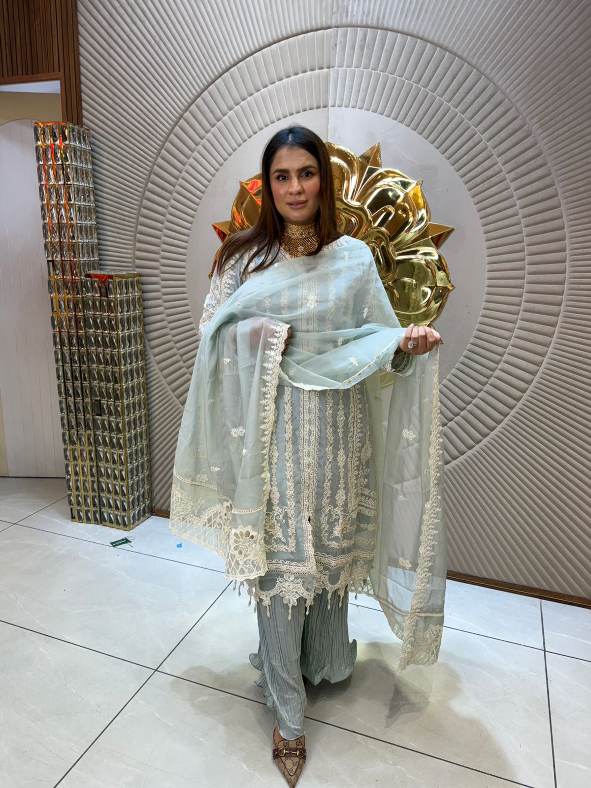Royal Looking Pastel Suit With Fully Work PC1901