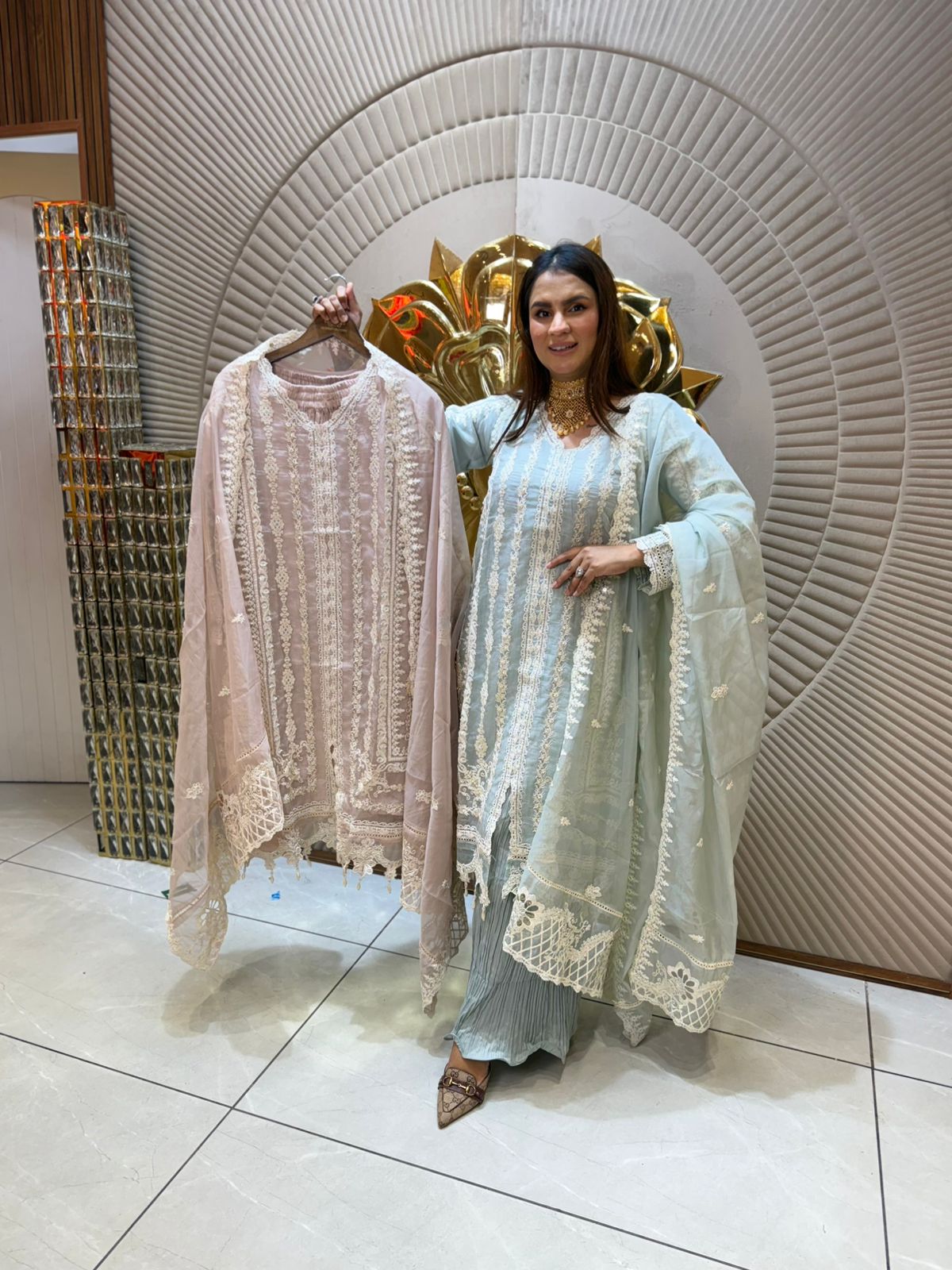Royal Looking Pastel Suit With Fully Work PC1901