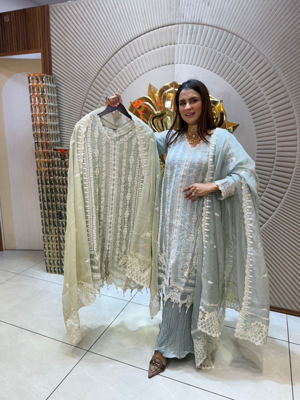 Royal Looking Pastel Suit With Fully Work PC1901
