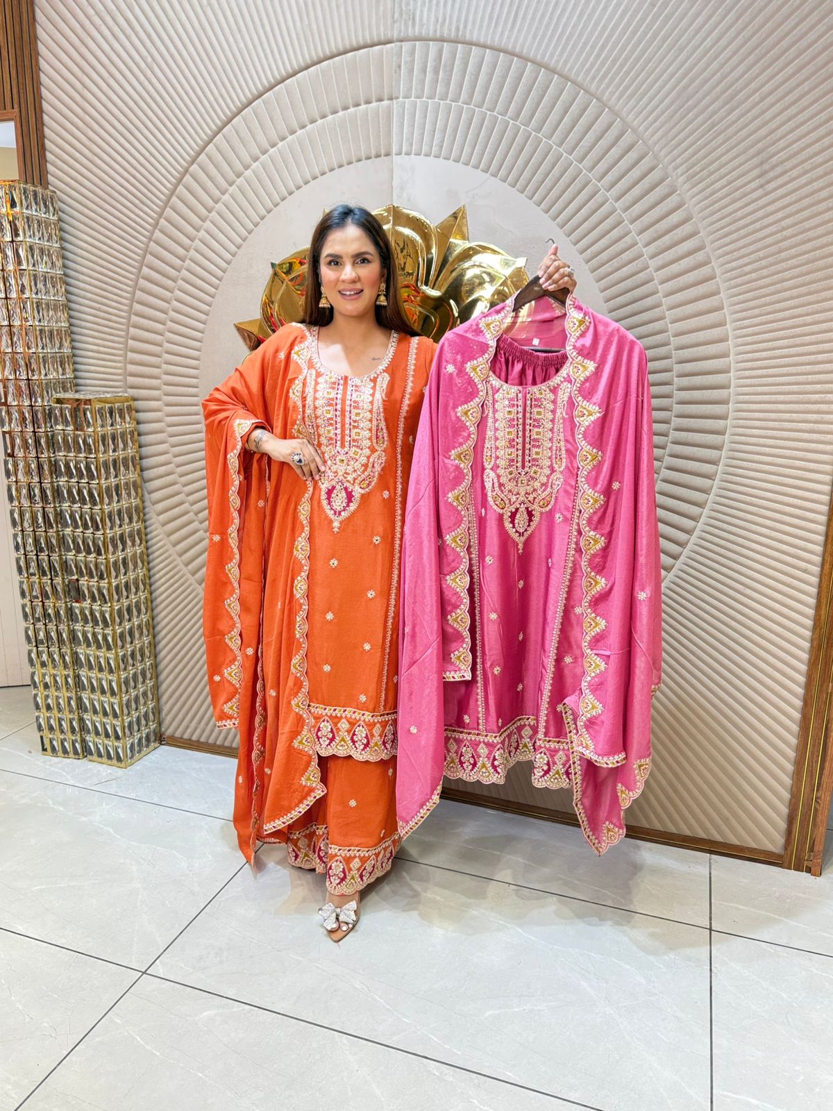 Elegant Embroidered Festive Suit in Rich Orange Hue PC1906