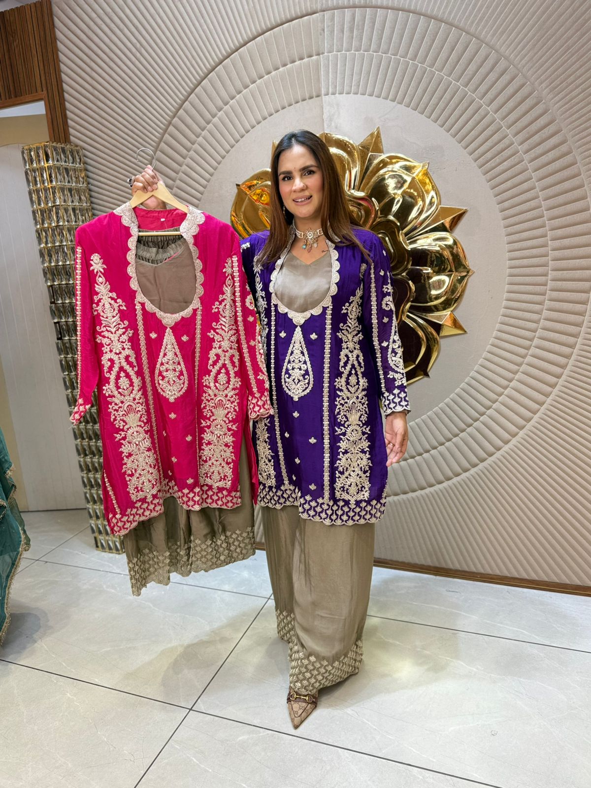 Royal Embroidered Short Frock Set – Perfect for Festive Glamour PC1919