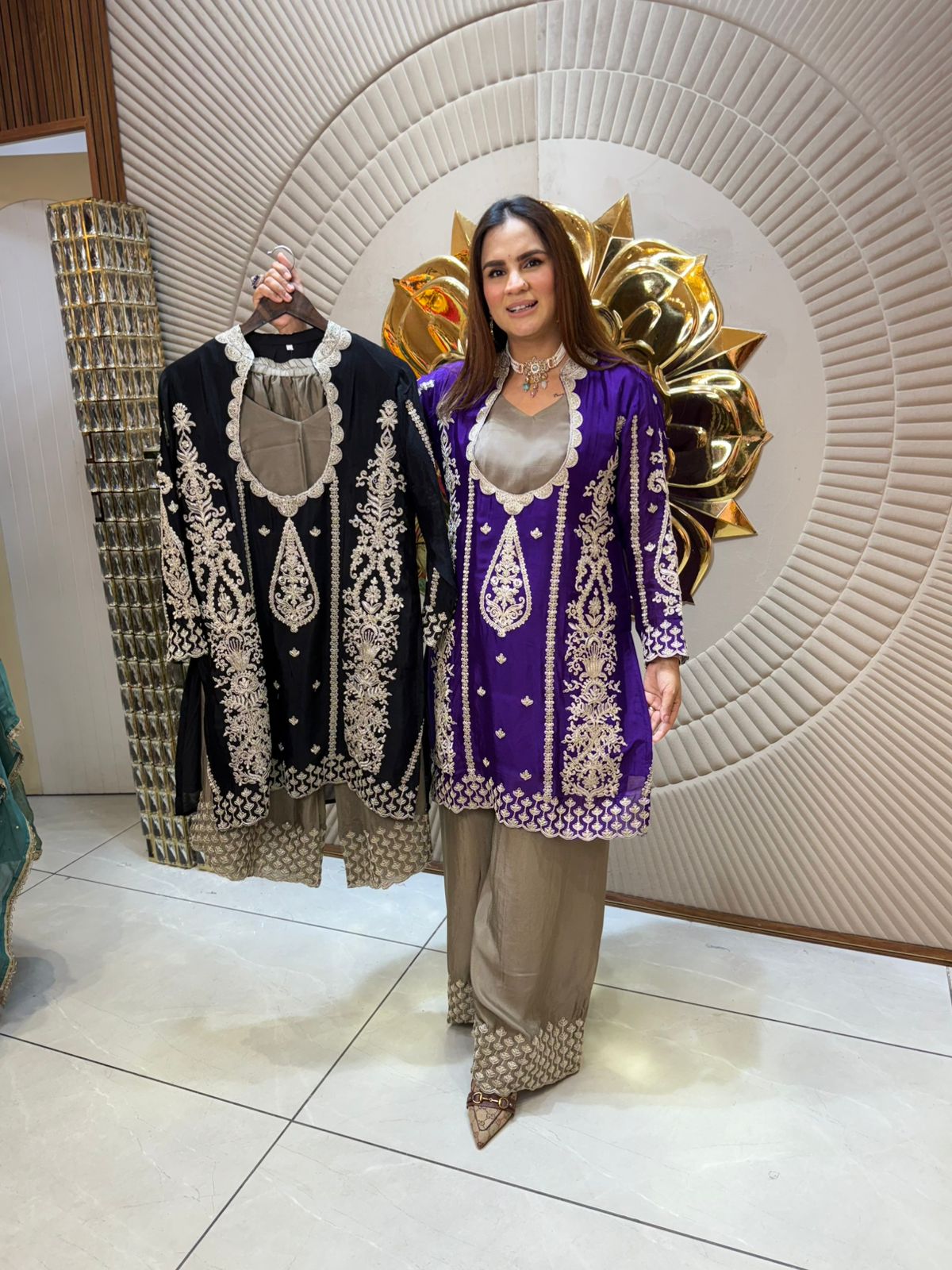 Royal Embroidered Short Frock Set – Perfect for Festive Glamour PC1919