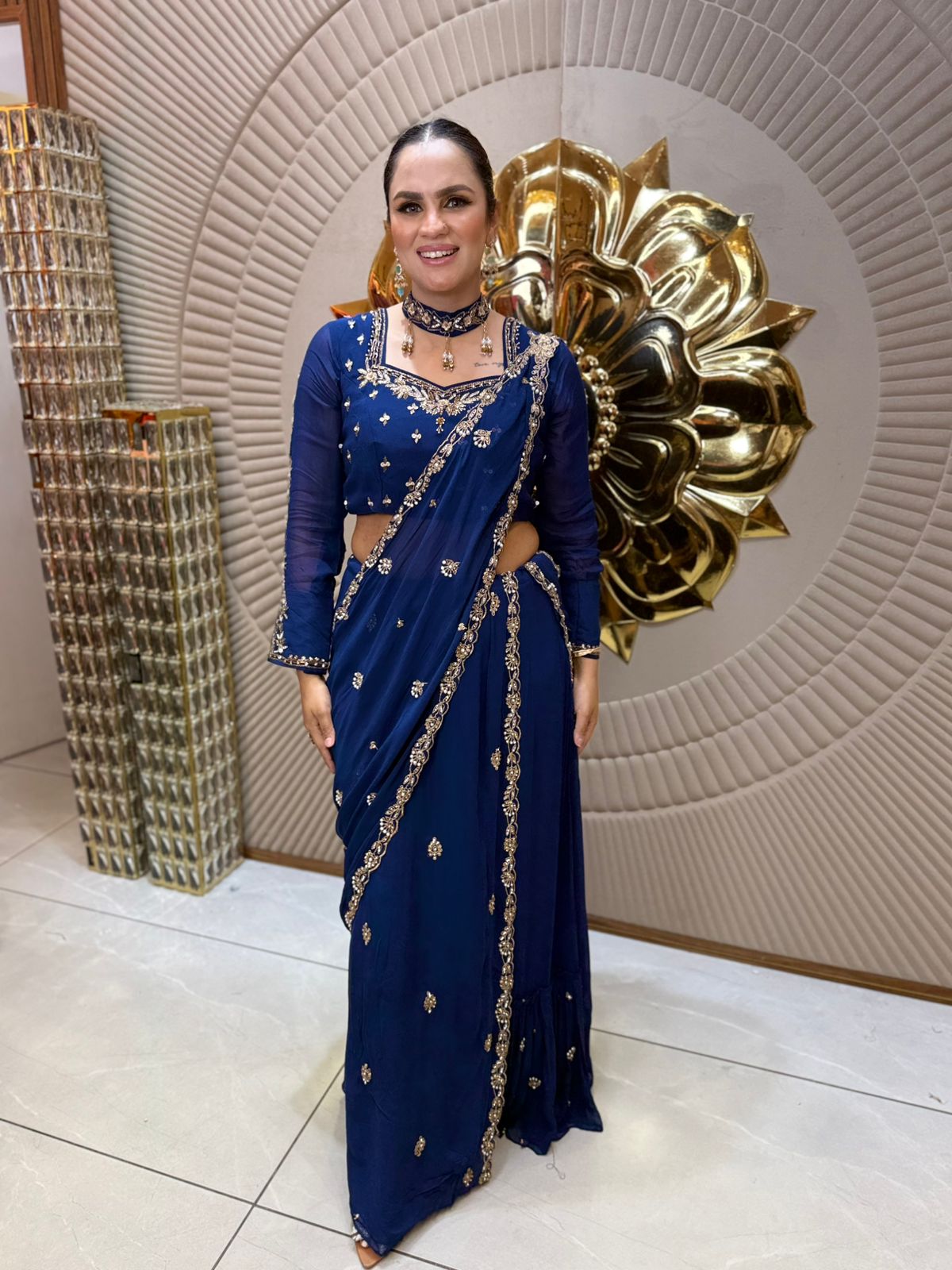 Partywear Embroidered Saree With Choker Neck PC1935