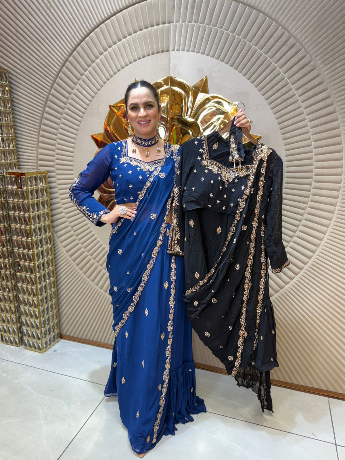 Partywear Embroidered Saree With Choker Neck PC1935