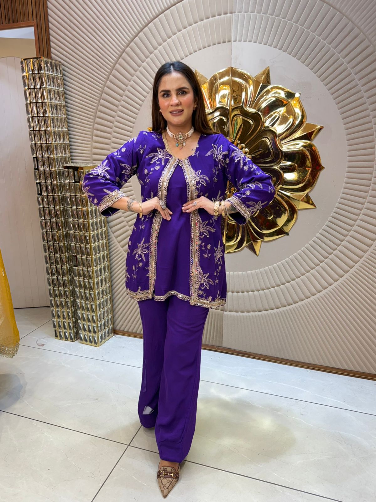 Beautiful Designer Suit With Mirror Work PC1946