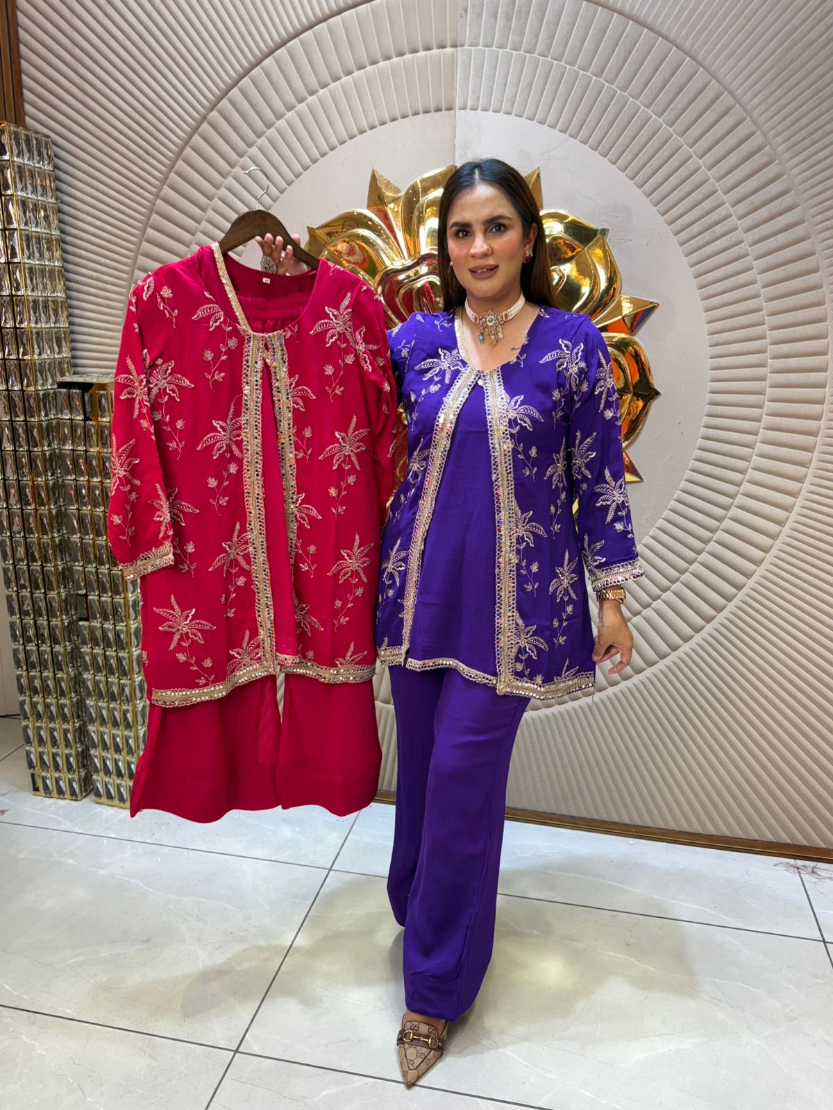 Beautiful Designer Suit With Mirror Work PC1946