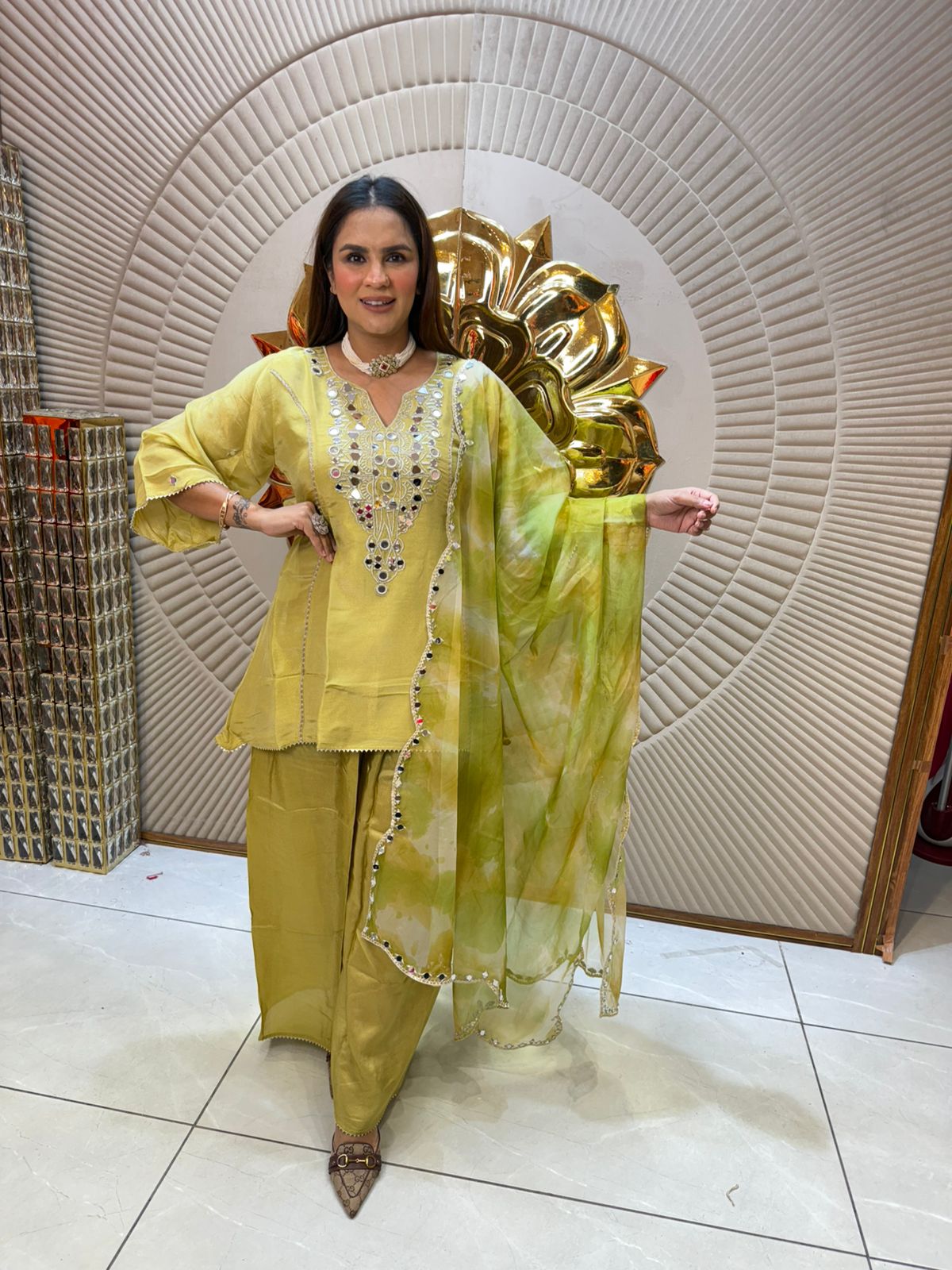 Designer Short Shirt Suit With Fully Mirror Work PC1962