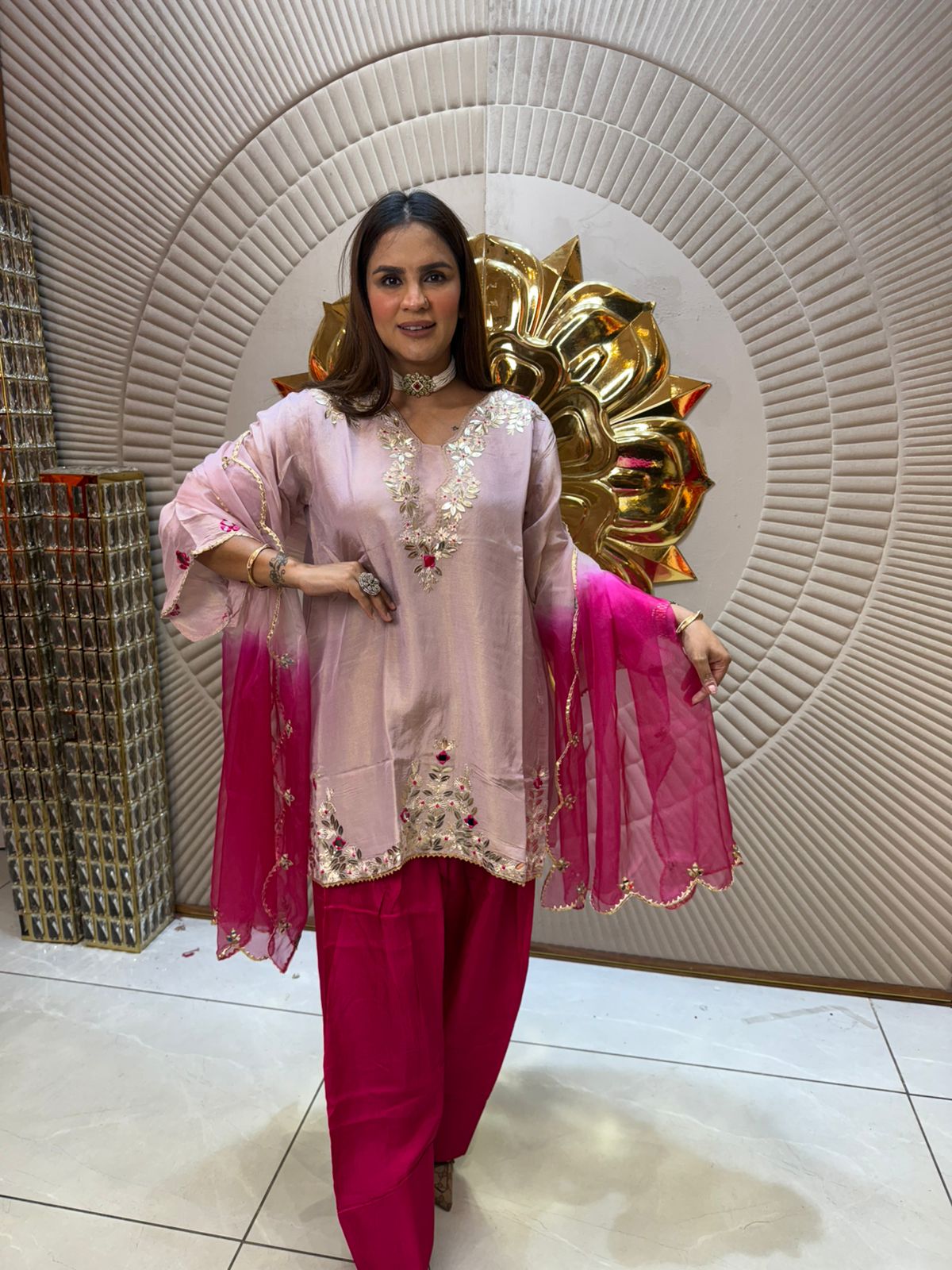 Pure Crape Tissue Silk Shirt With Gotta Work With Scalping Dupatta PC1966