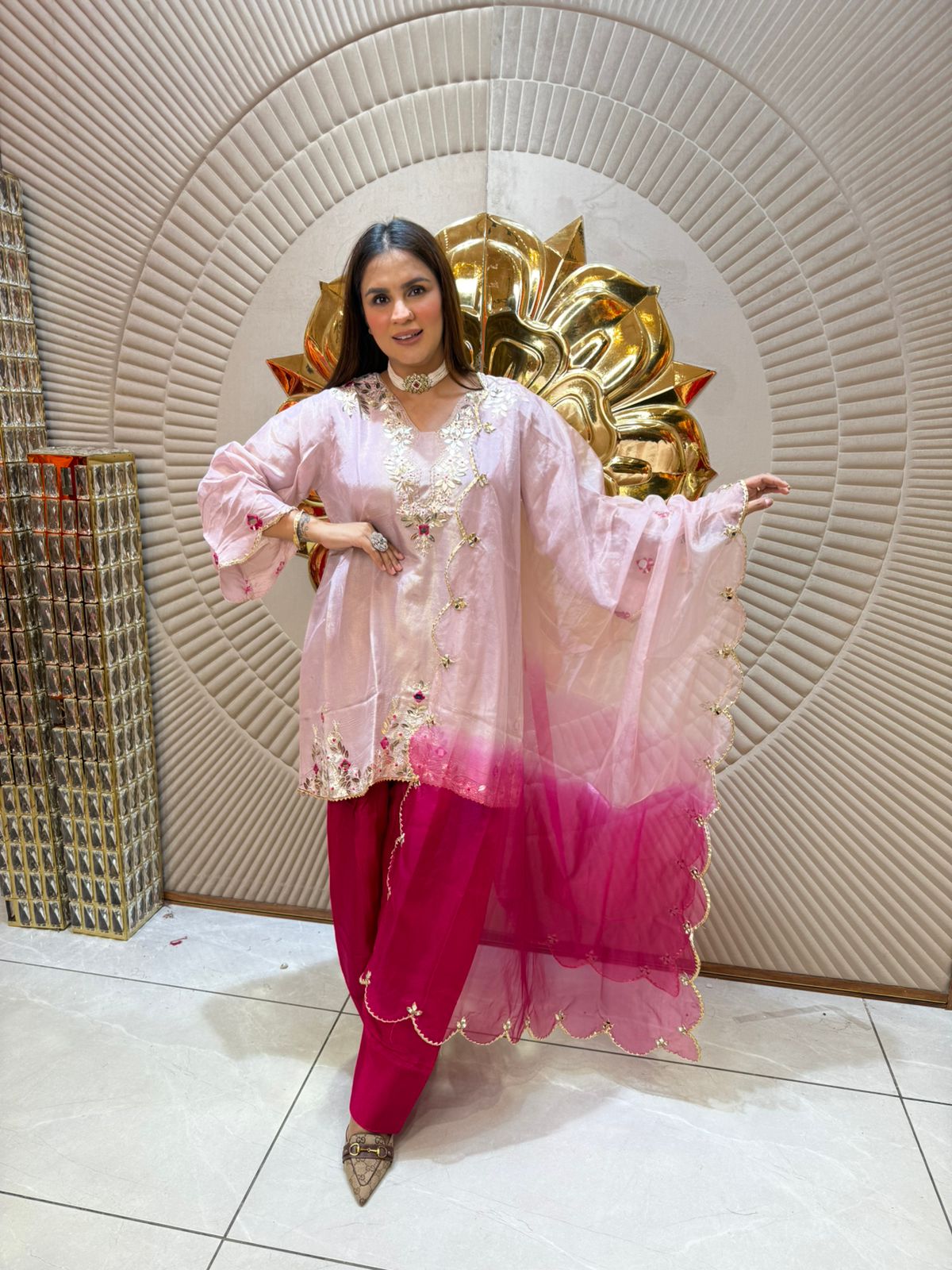 Pure Crape Tissue Silk Shirt With Gotta Work With Scalping Dupatta PC1966
