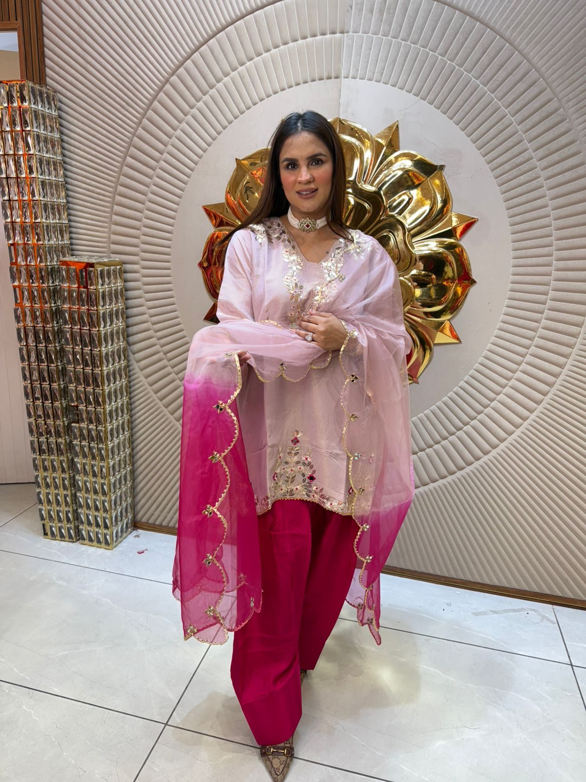 Pure Crape Tissue Silk Shirt With Gotta Work With Scalping Dupatta PC1966