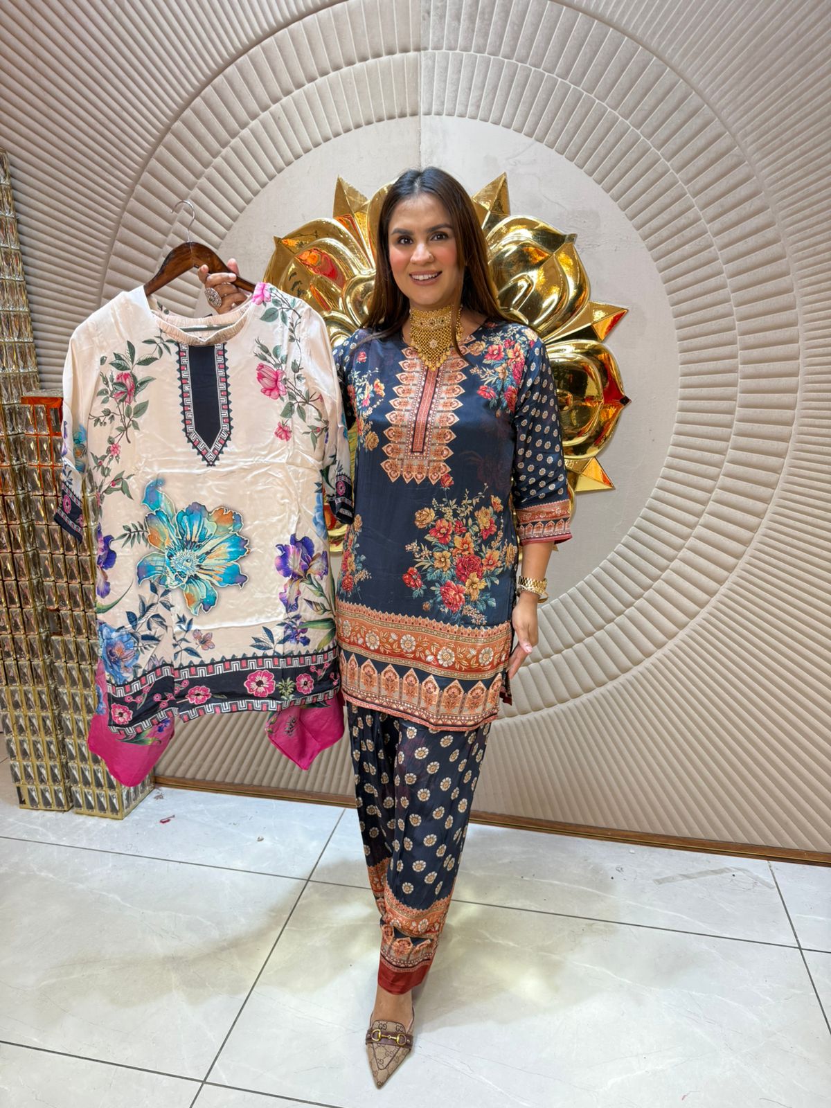 Crape Print Cordset With Farsi Salvaar PC1969