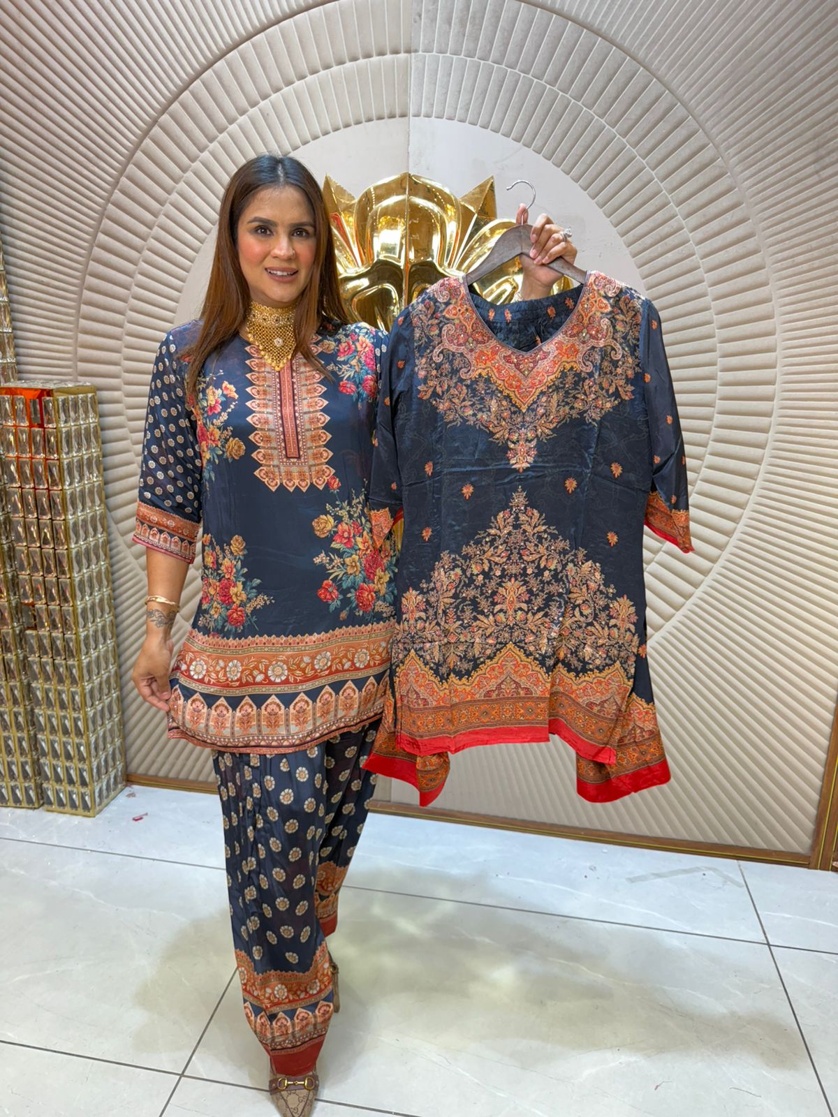 Crape Print Cordset With Farsi Salvaar PC1969