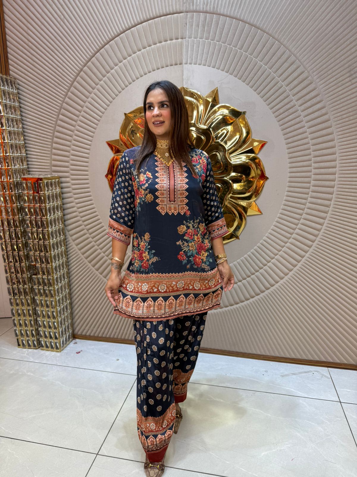 Crape Print Cordset With Farsi Salvaar PC1969