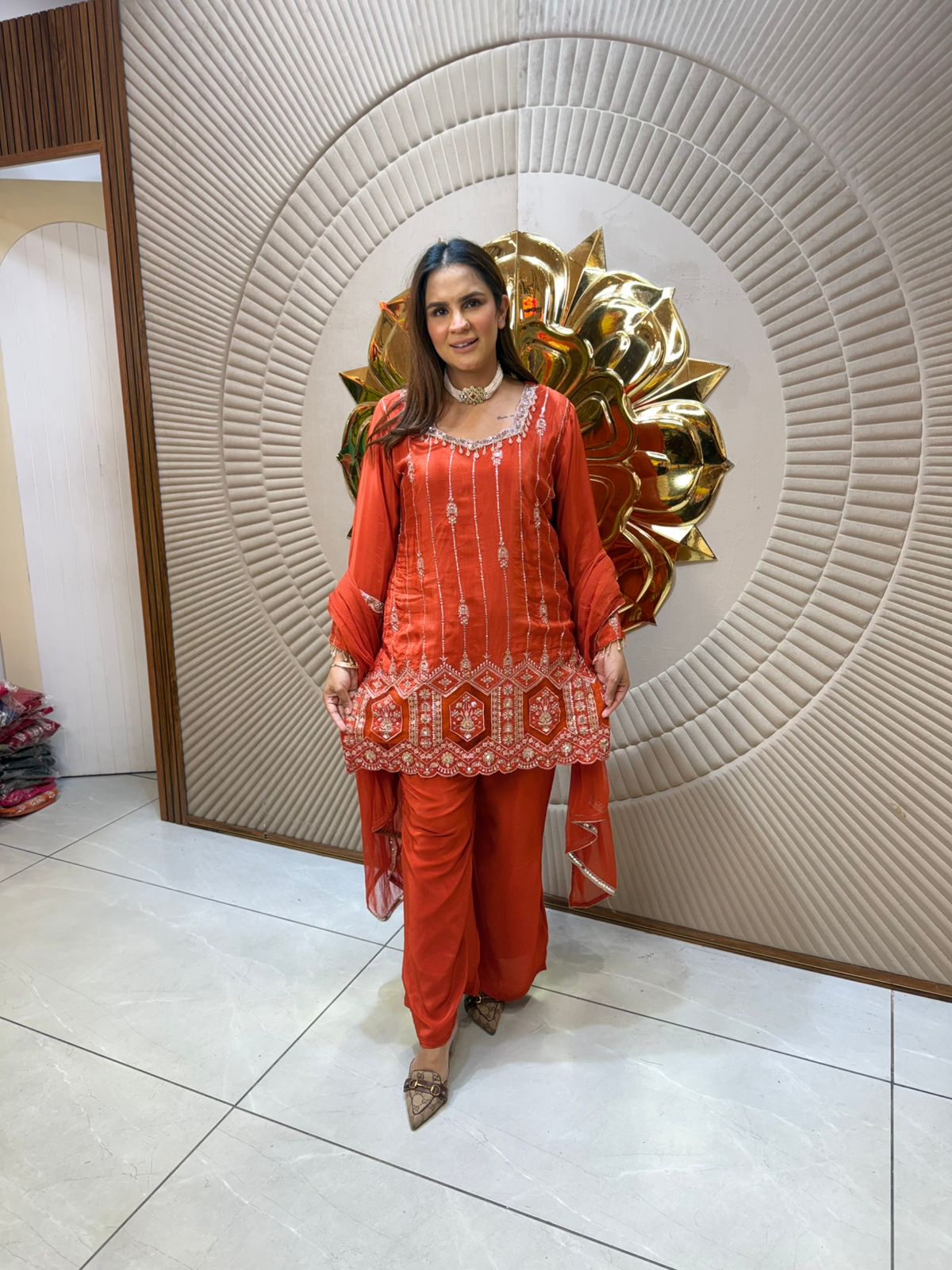 Beautiful Orange Printed Suit PC1996