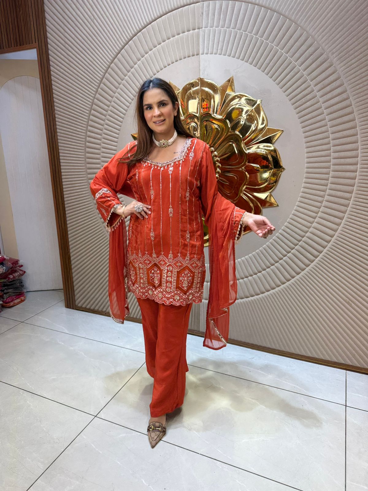 Beautiful Orange Printed Suit PC1996