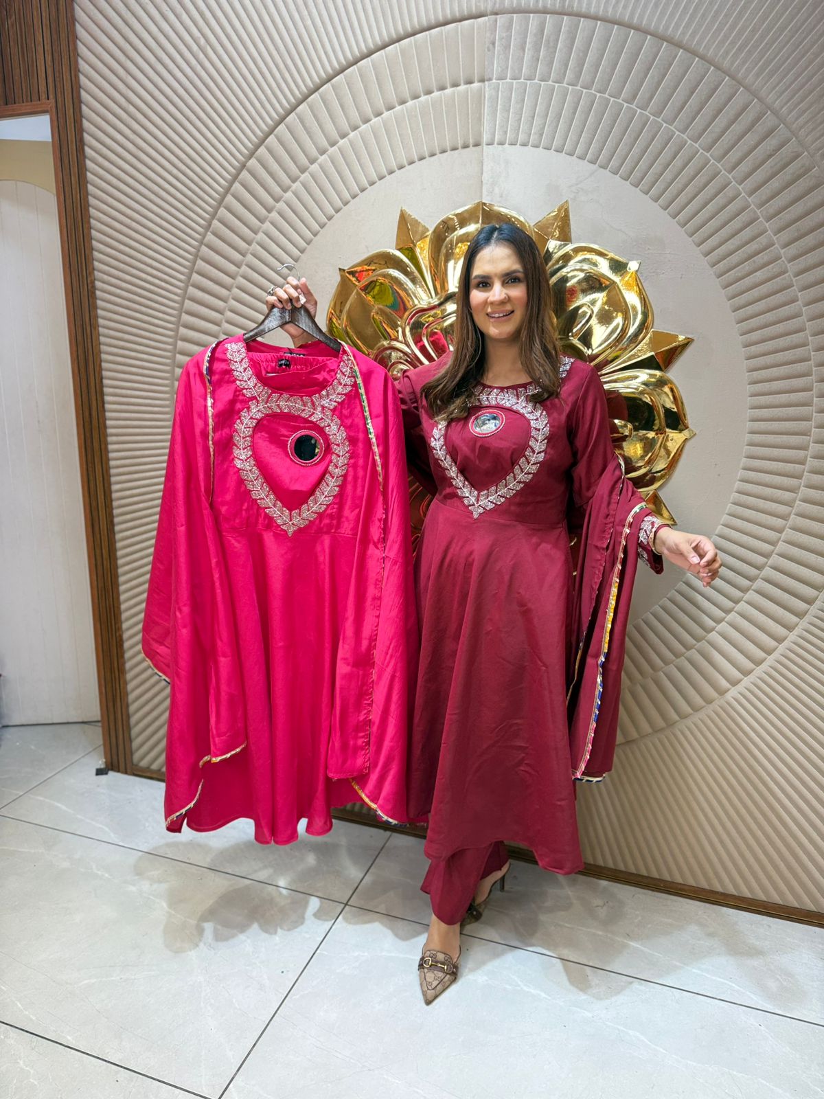 Beautiful Long Suit With Neck Work PC1989