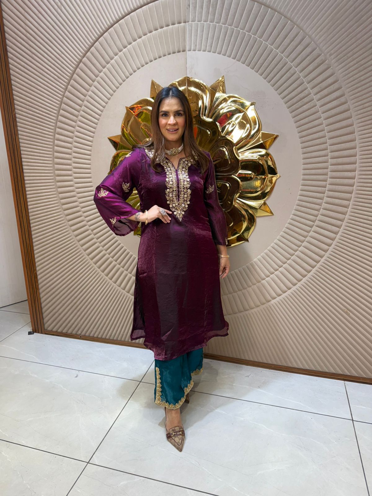 Beautiful Co-Ord Set With Neck Work PC1994