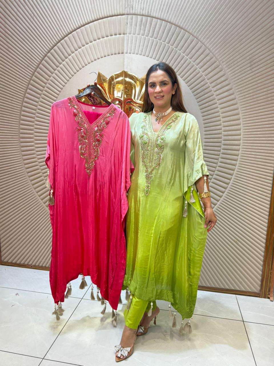 Full Hand Work Crape Kaftan PC2010