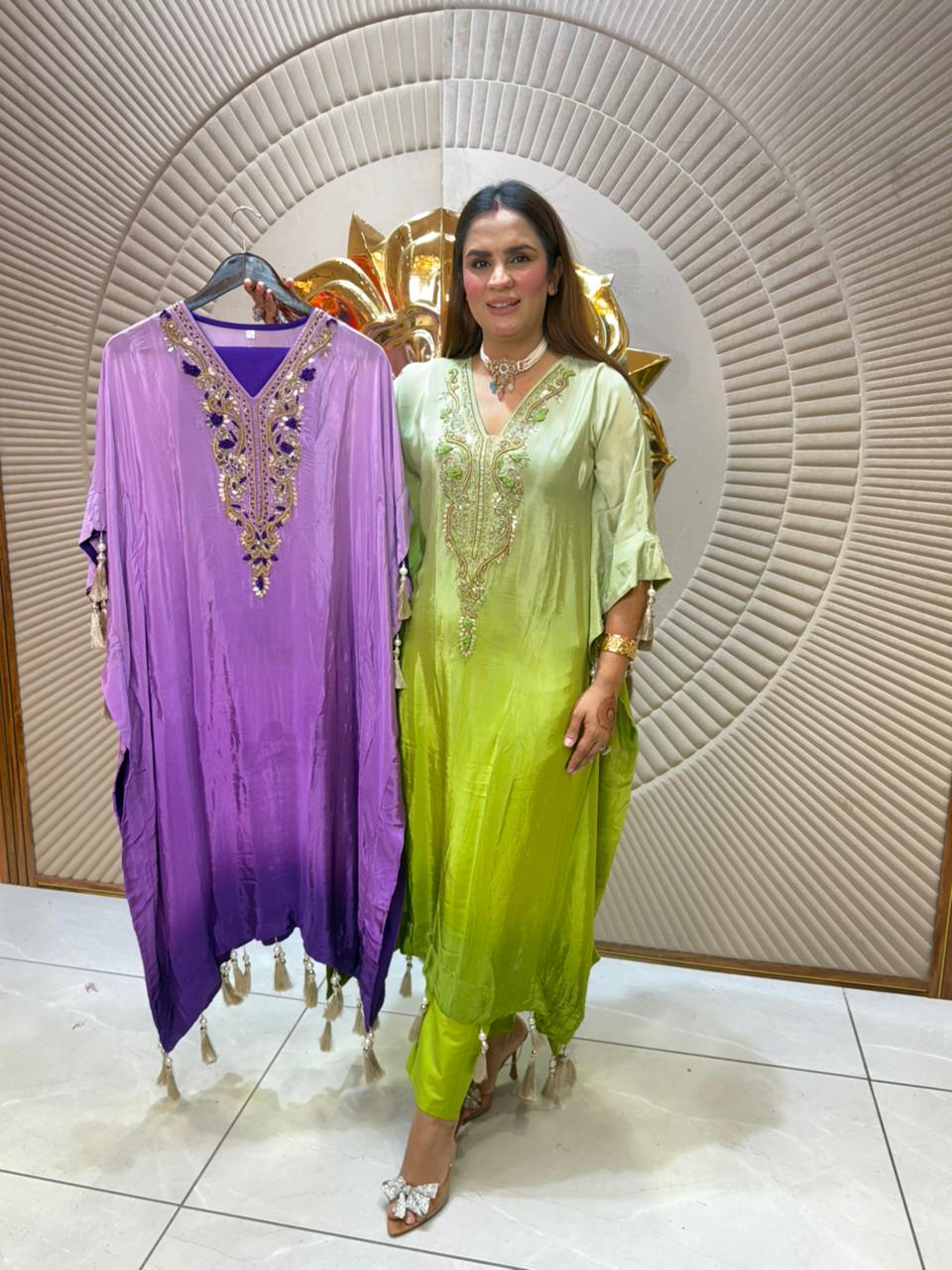 Full Hand Work Crape Kaftan PC2010
