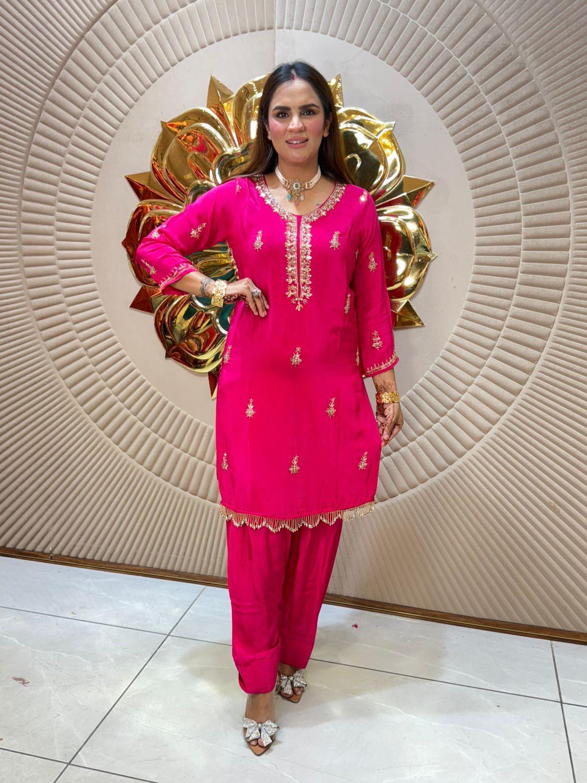 Pure Crape Cordset With Hand Embroidery PC2013