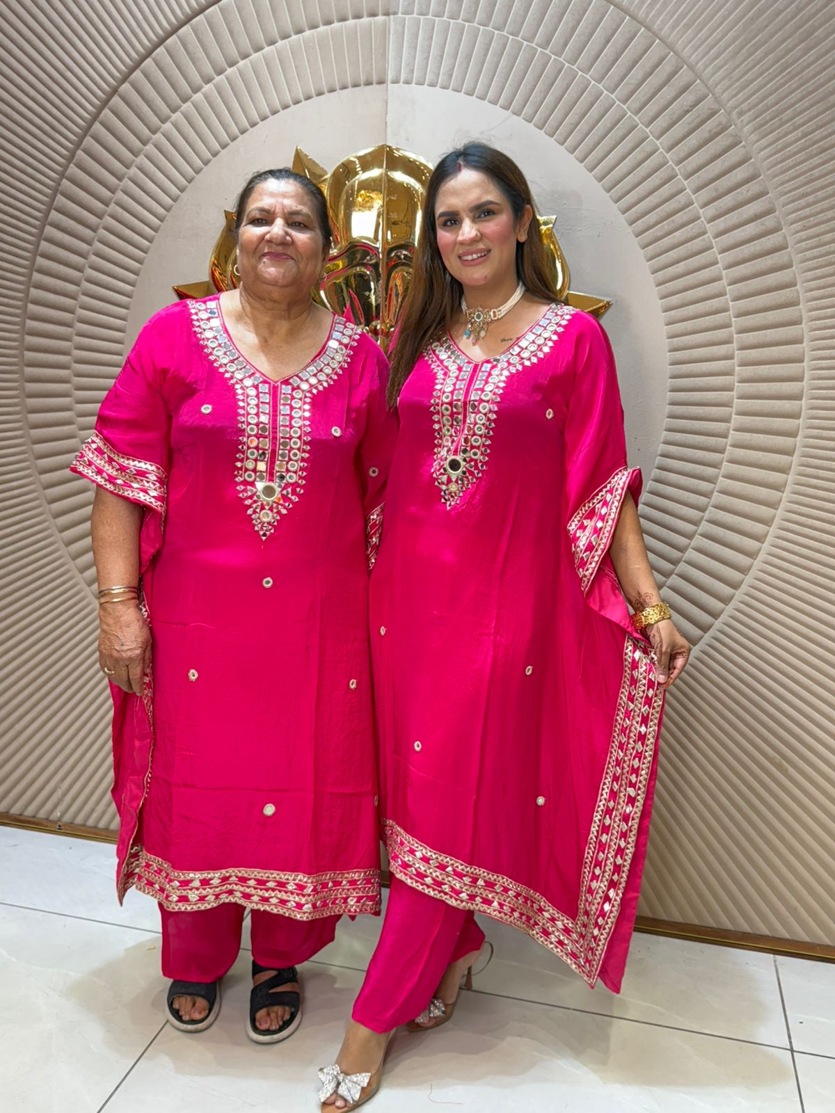 Pure Crape Kaftan With Mirror Work PC2015