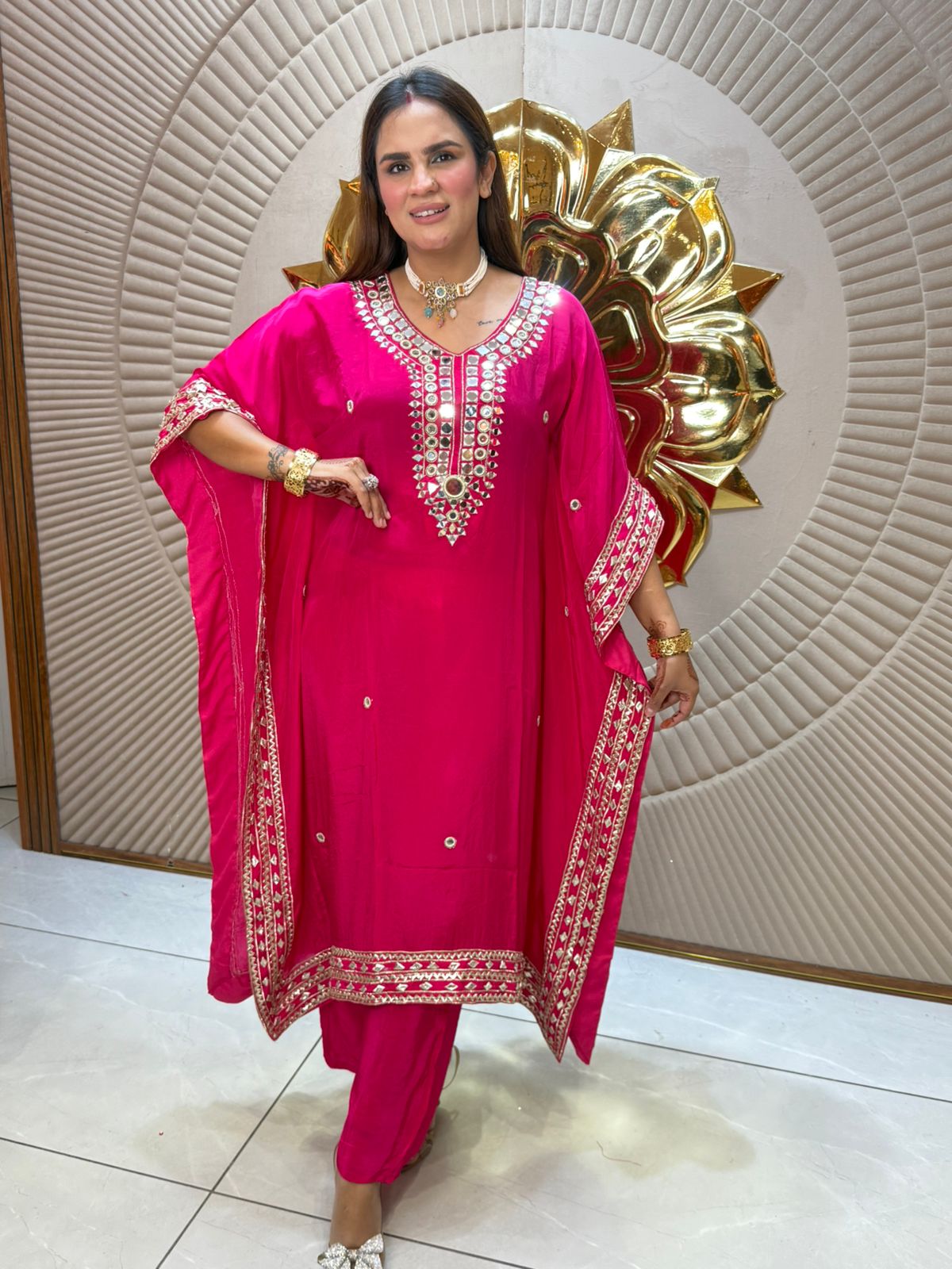 Pure Crape Kaftan With Mirror Work PC2015