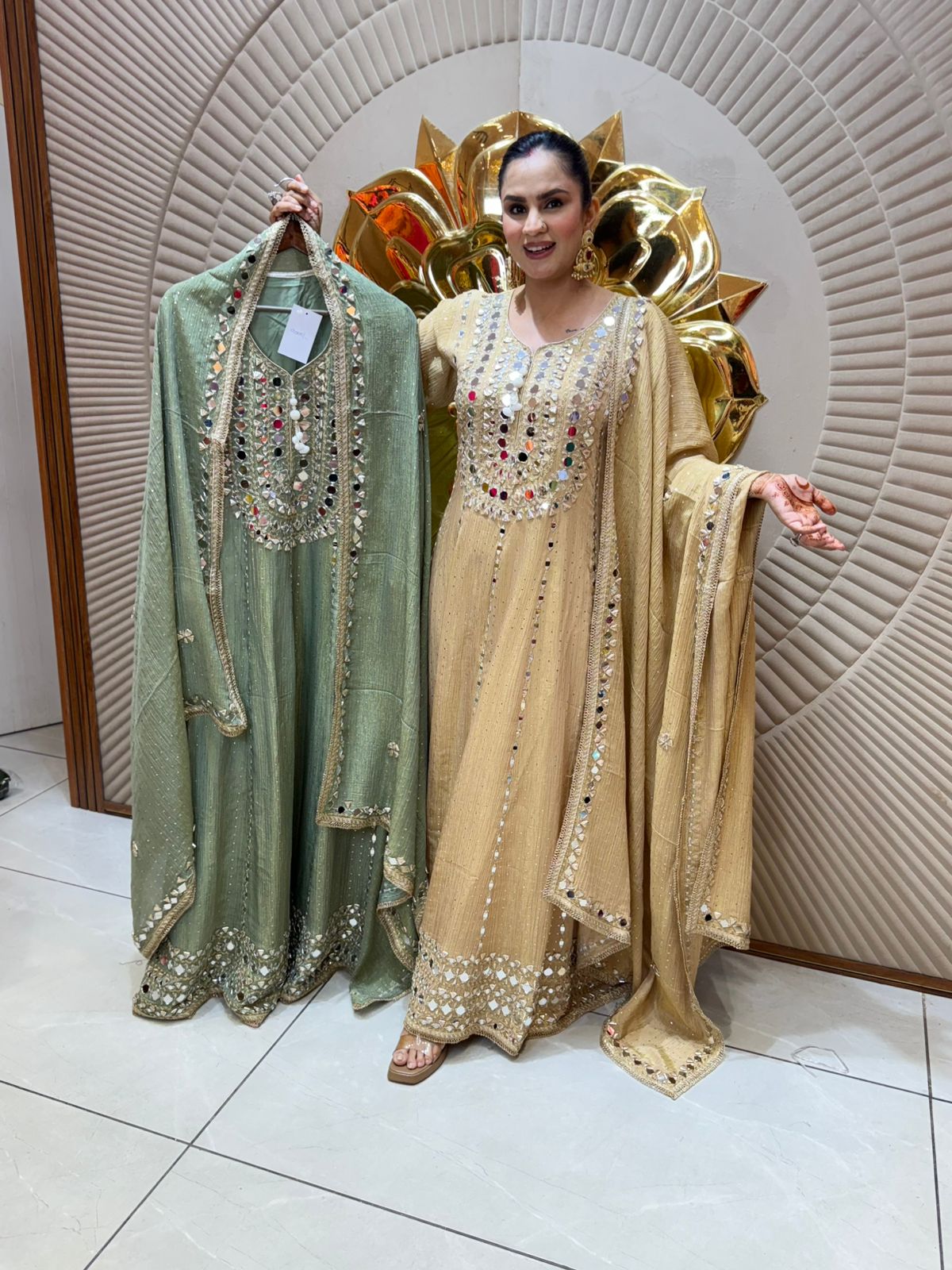 Stunning Long Suit With Mirror Work PC2025