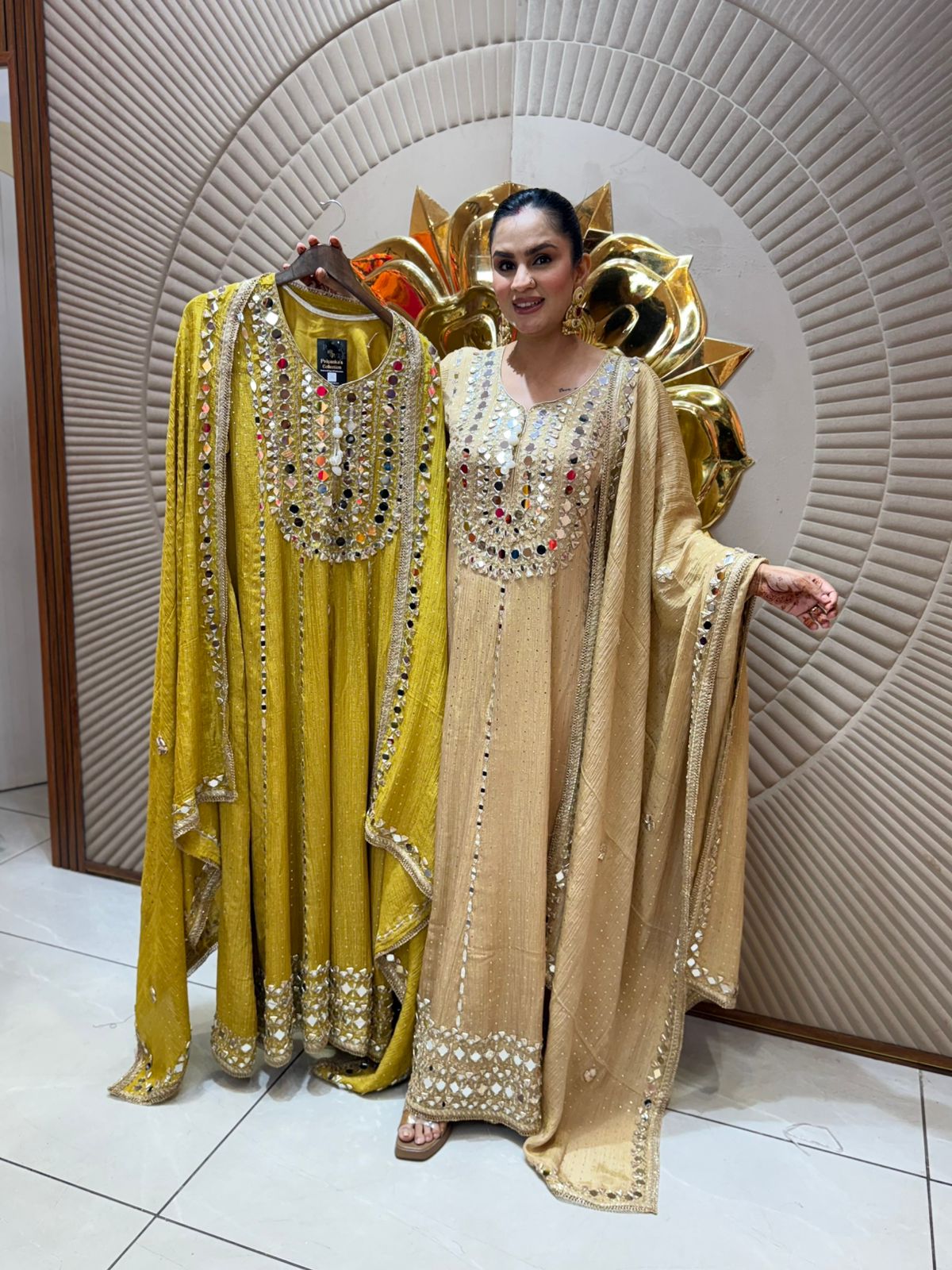 Stunning Long Suit With Mirror Work PC2025