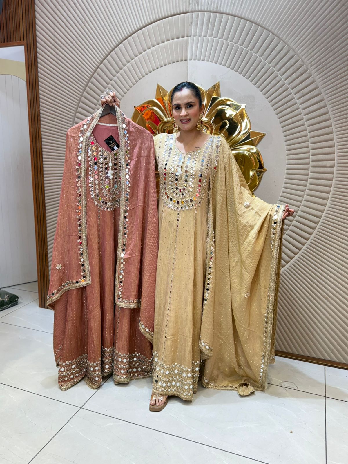Stunning Long Suit With Mirror Work PC2025