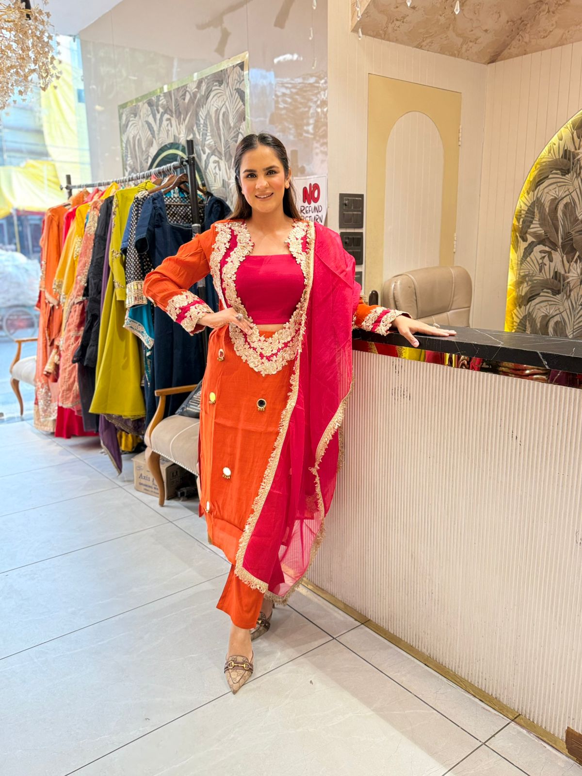 Beautiful Long Suit With Lace Work on Dupatta PC2035