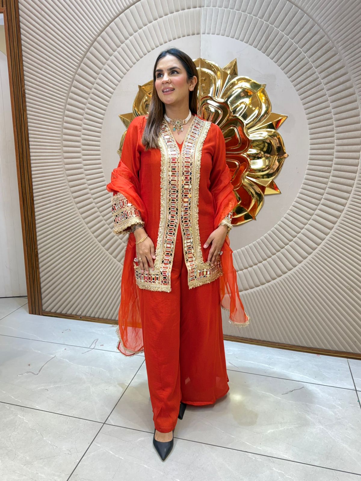 Elegant Net Suit With Mirror Work PC2089