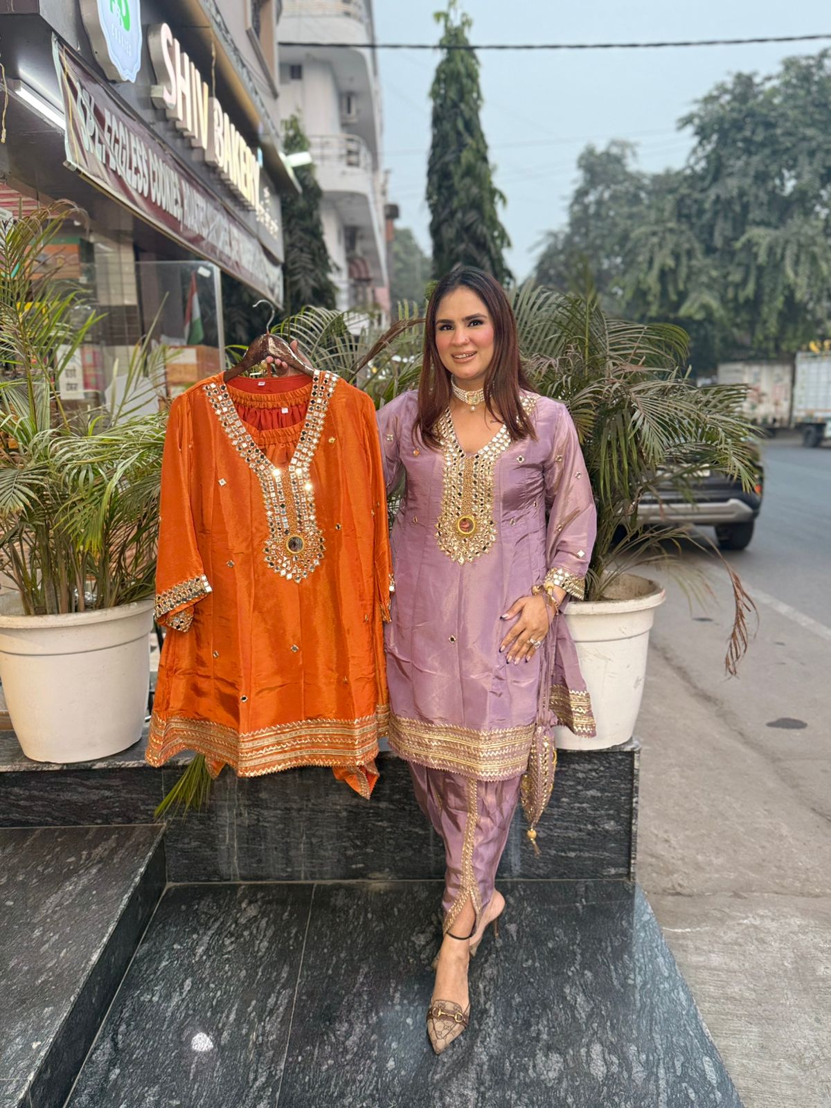 Stunning Mirror Work Co-Ord Set With Potli PC2209