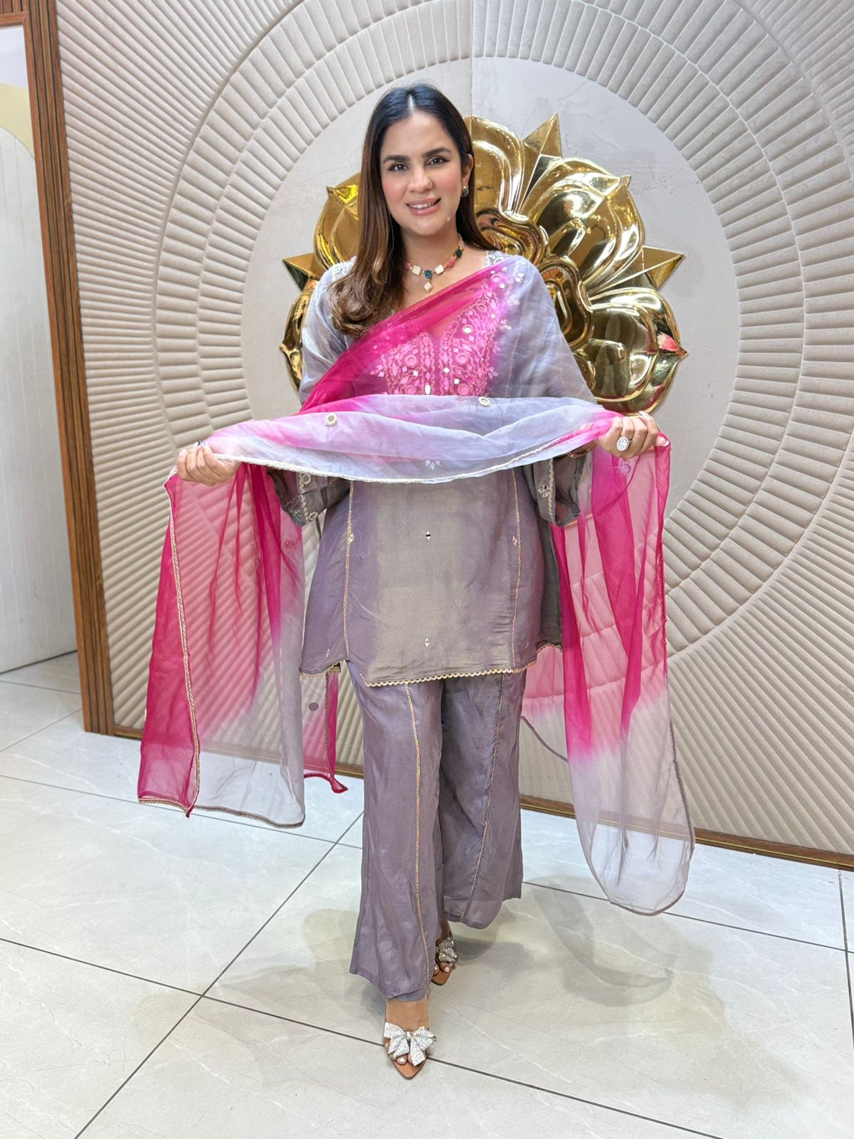 Beautiful Suit With Net Work Dupatta PC2226