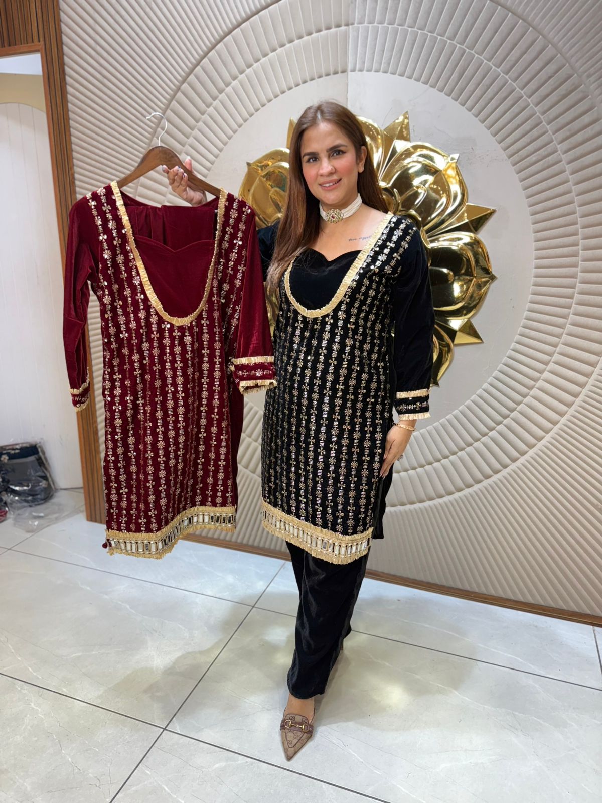 Stunning Velvet Kurti Co-Ord Set PC2310