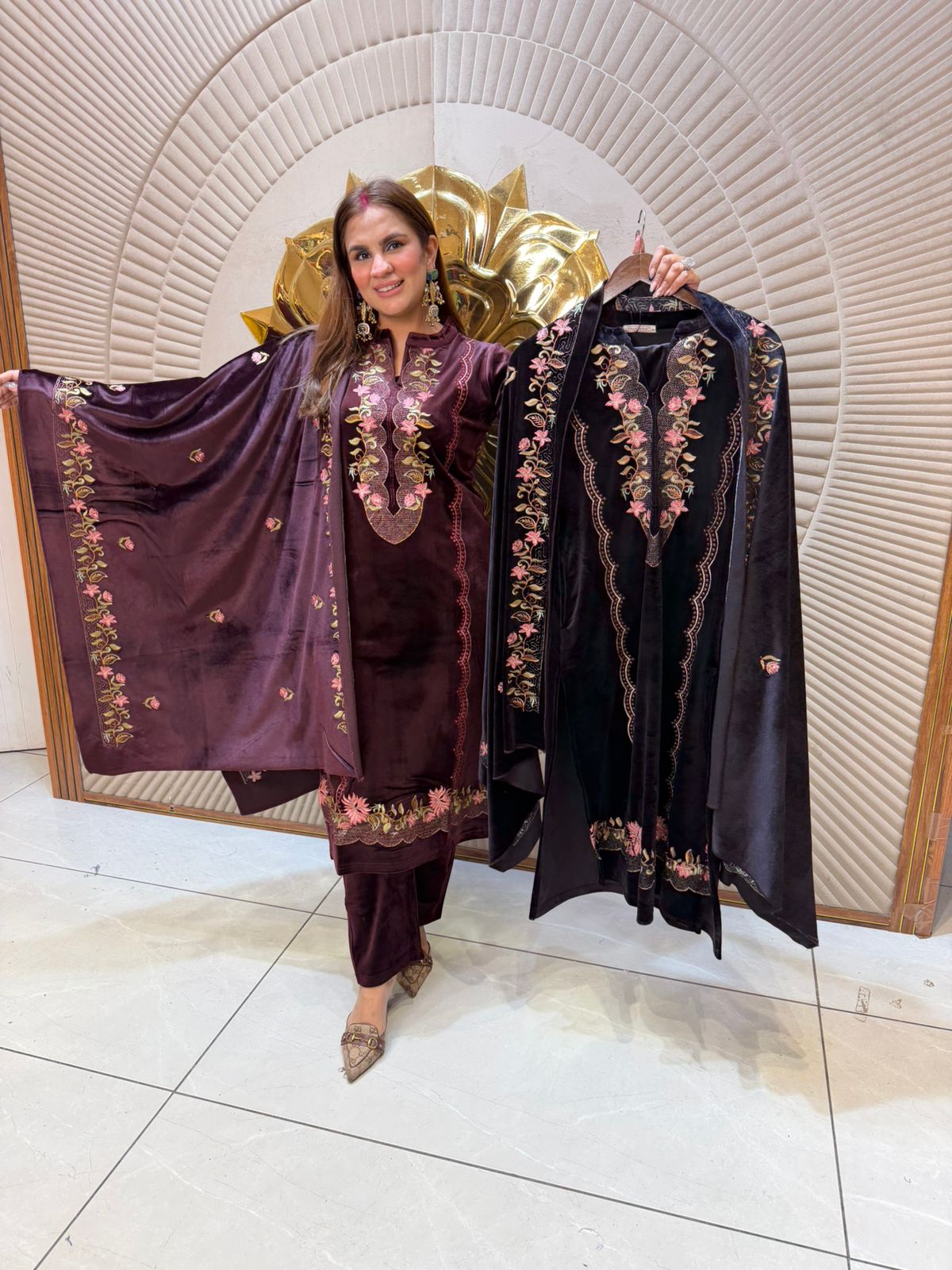 Beautiful Velvet Suit For Winter PC2314