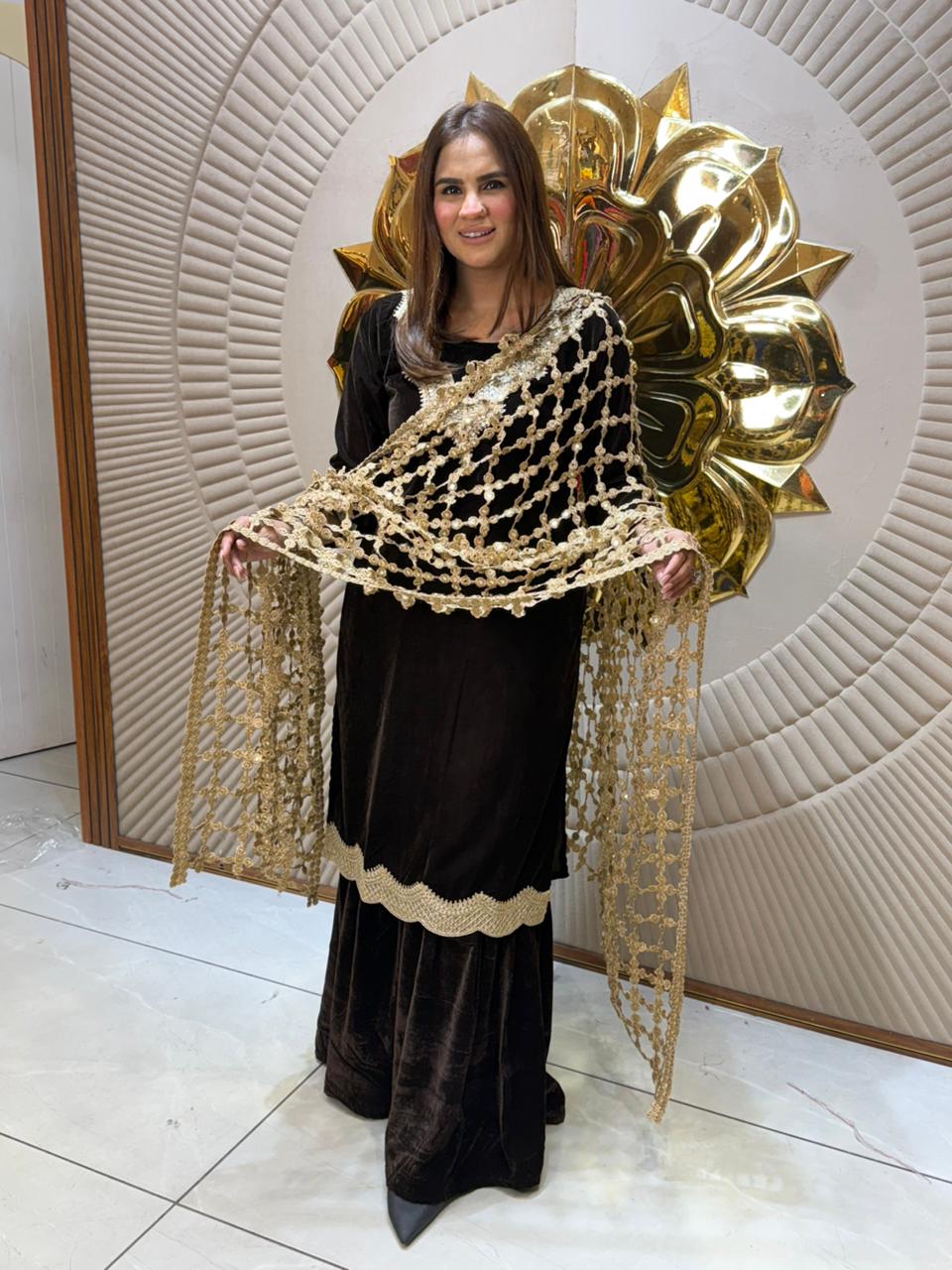 Stunning Velvet Sharara Suit PC2349