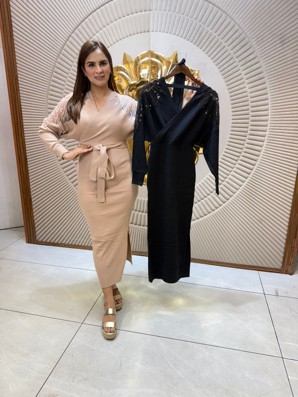 Beautiful Winter Dress With Belt PC2352