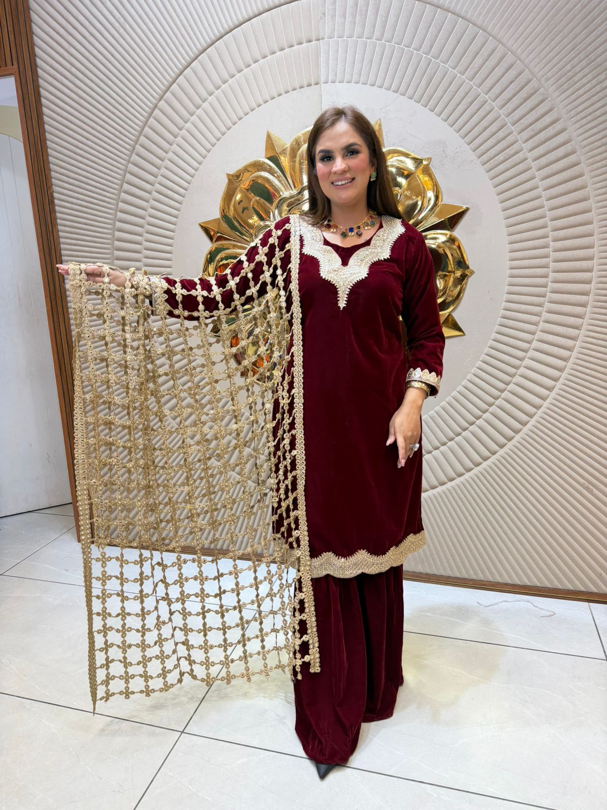 Elegant Suit With Net Work On Dupatta PC2358