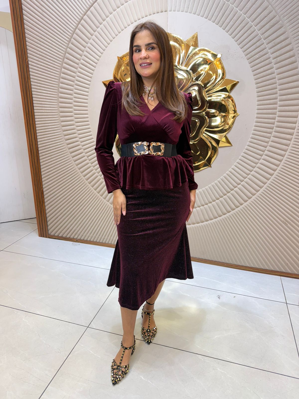 Elegant Party Wear Dress With Belt PC2370