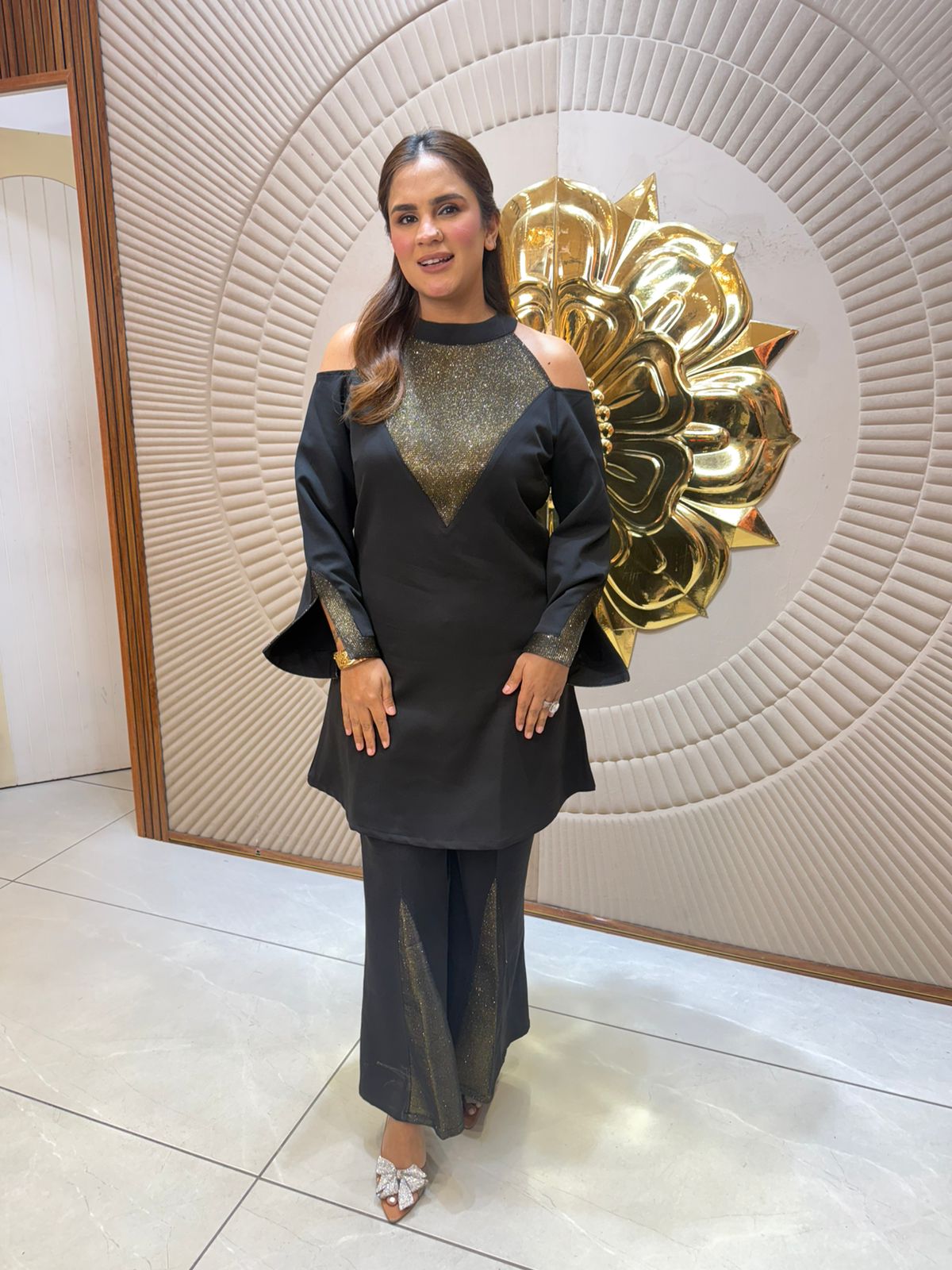 Elegant Party Wear Dress With Cuted Shoulders PC2541