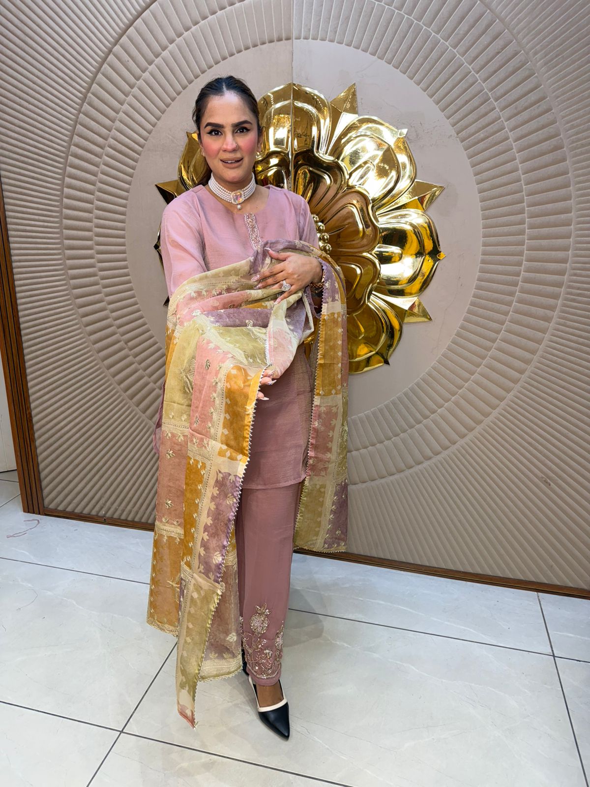 Elegant Suit With Printed Dupatta PC2713