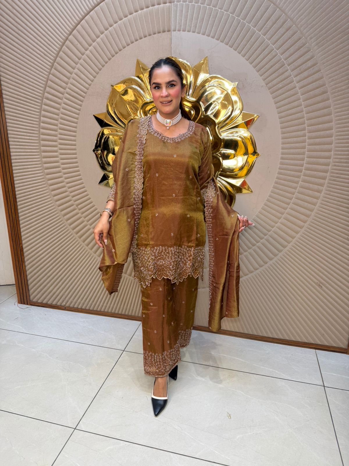 Elegant Brown Suit With With Lace Work PC2716