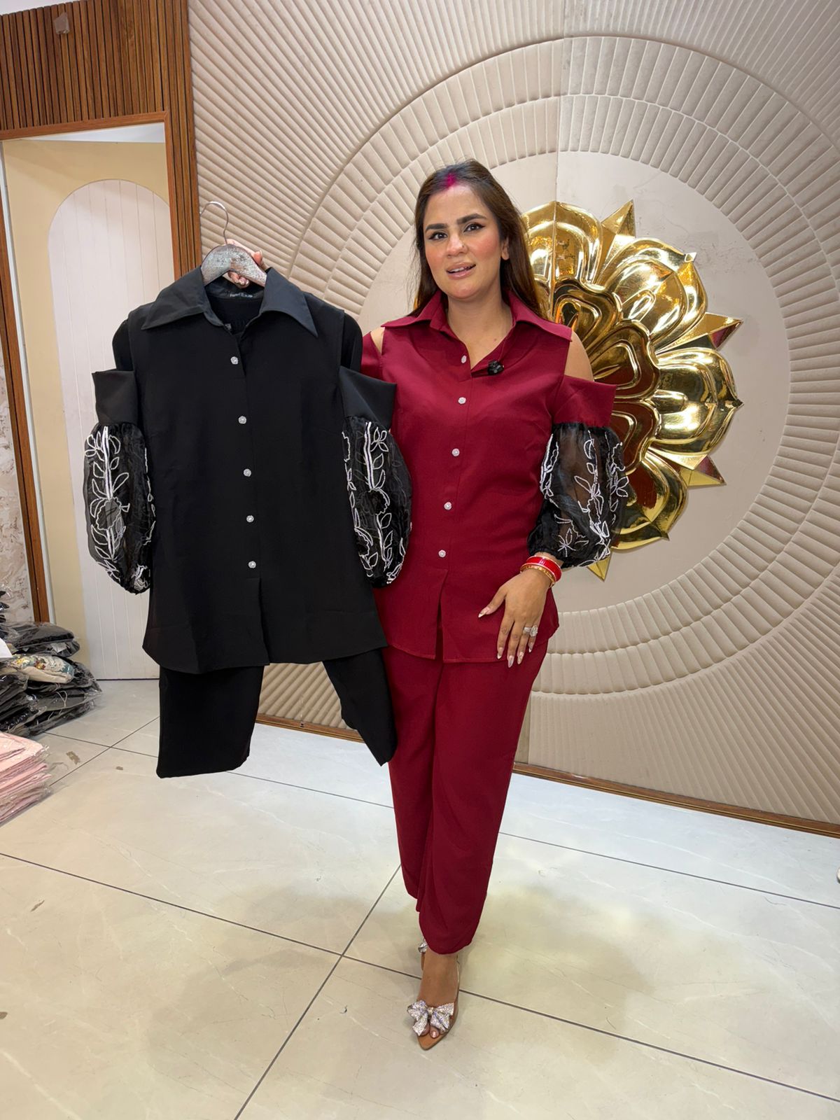 Gorgeous Co-Cord Set With Cut Out Work PC2749